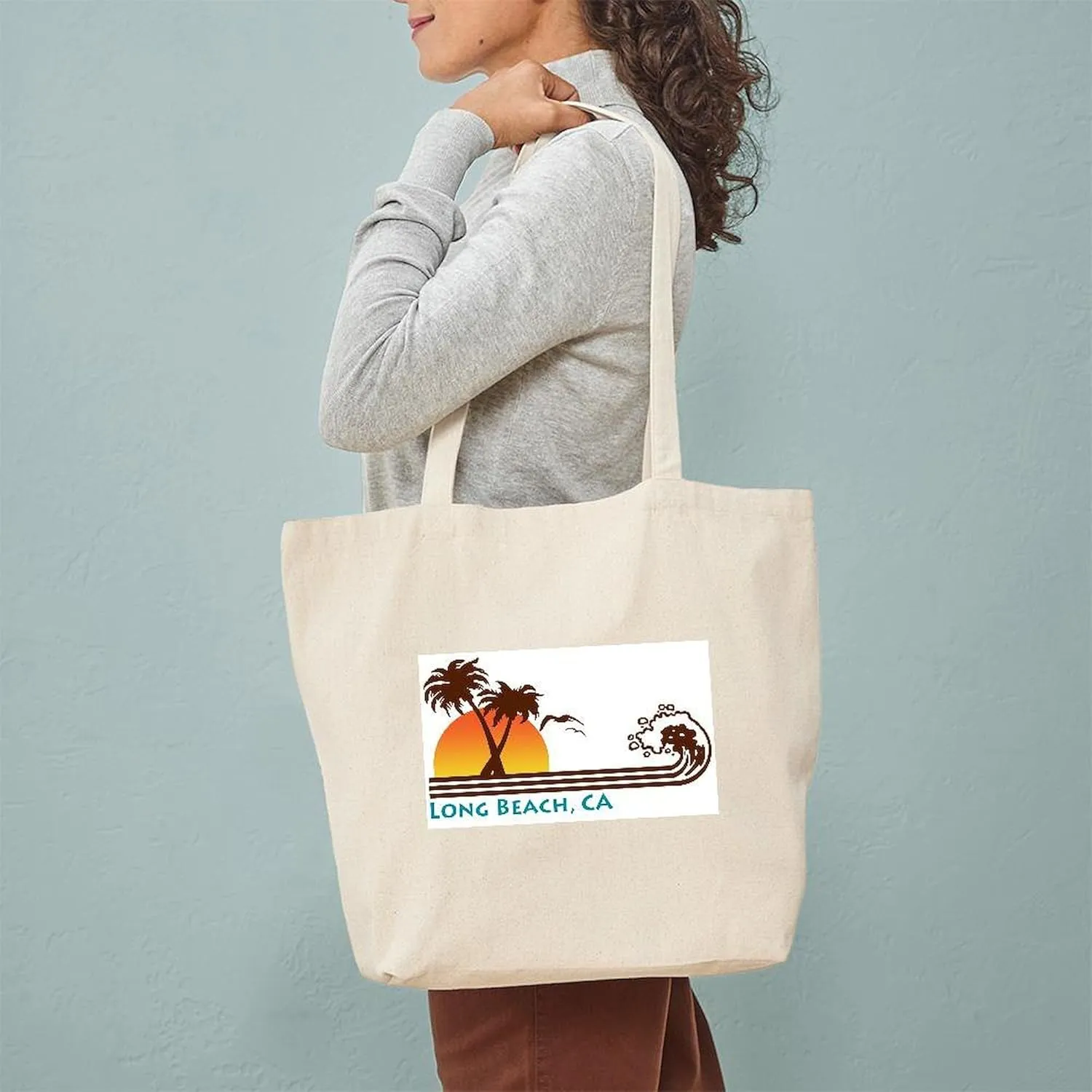CafePress Long Beach California Tote Bag Natural Canvas Tote Bag, Reusable Shopping Bag