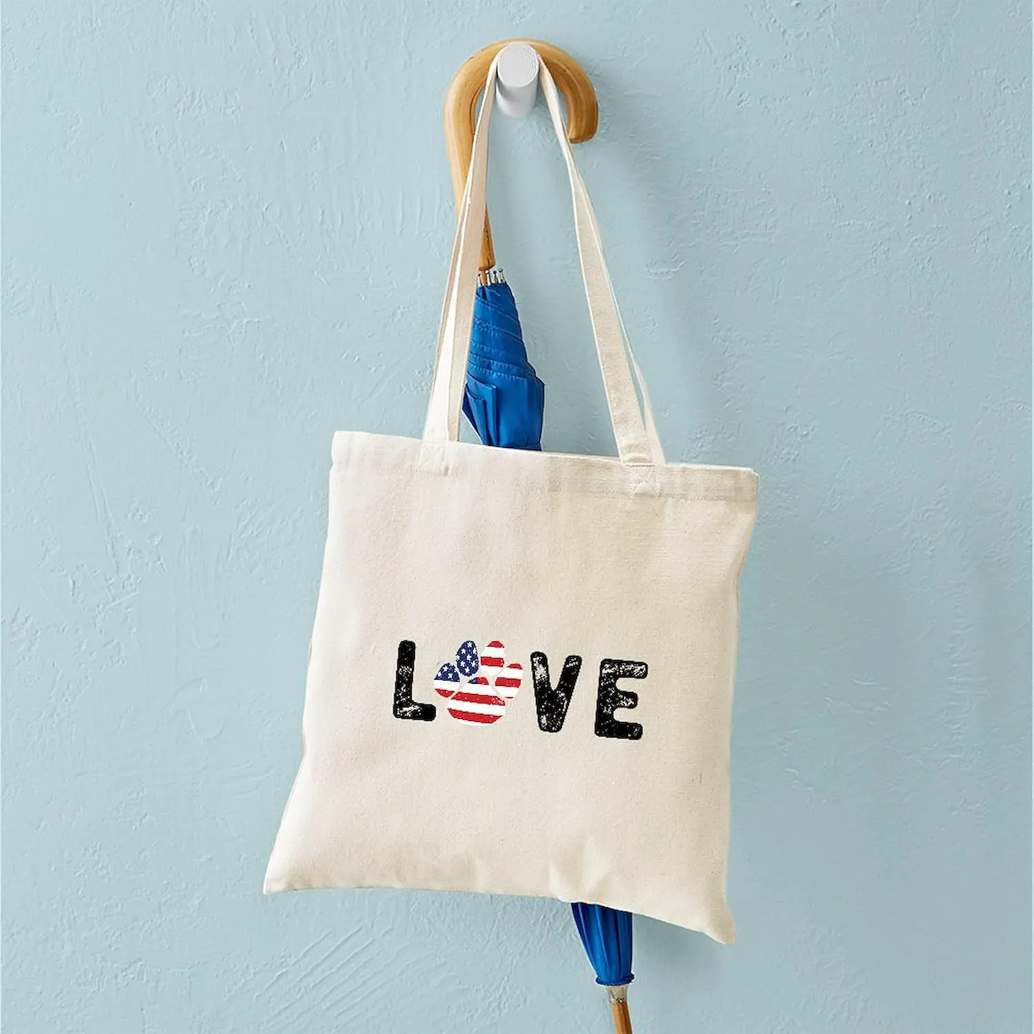 CafePress LOVE Paw Print Tote Bag Natural Canvas Tote Bag, Reusable Shopping Bag