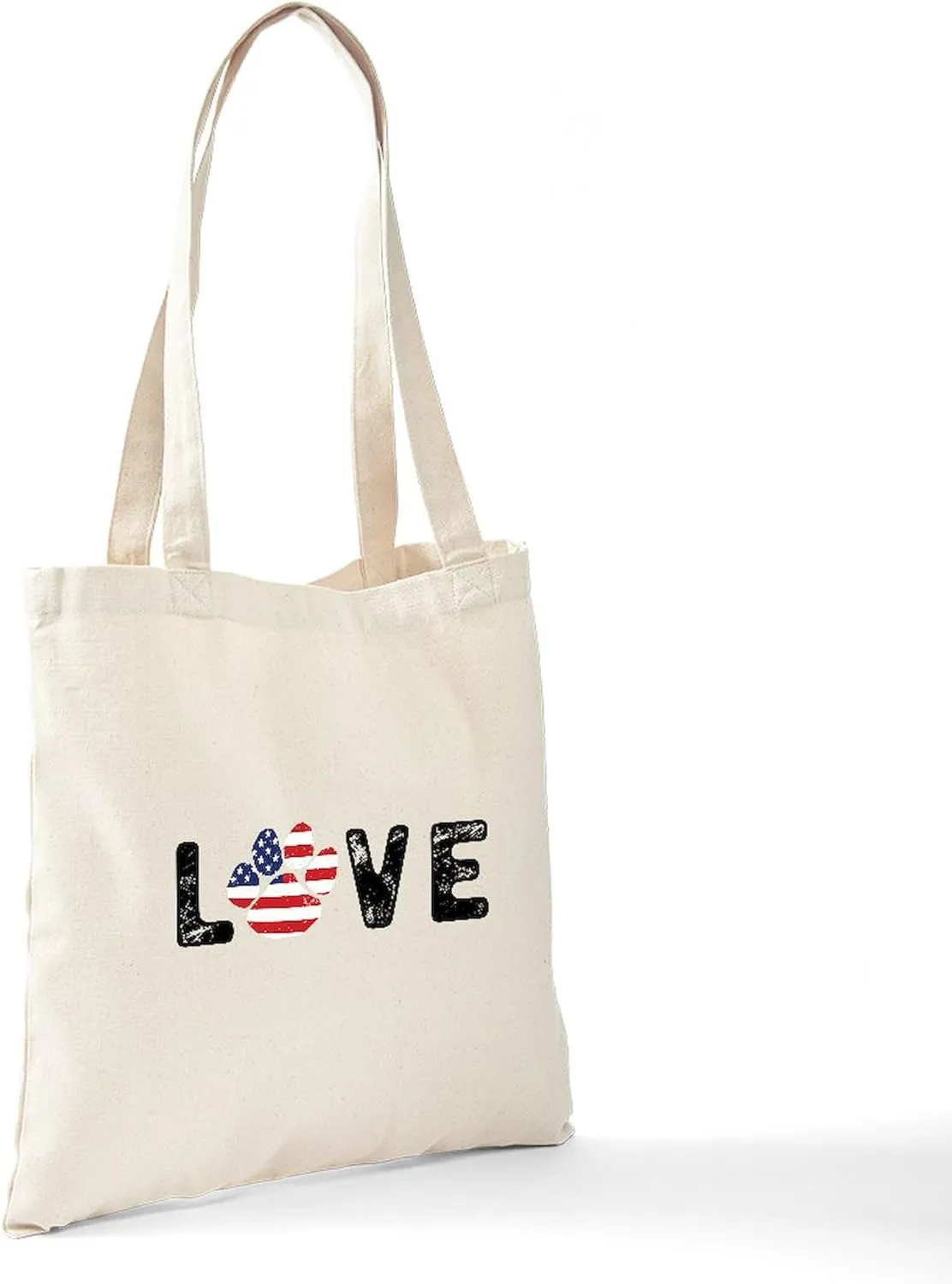 CafePress LOVE Paw Print Tote Bag Natural Canvas Tote Bag, Reusable Shopping Bag
