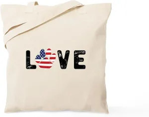 CafePress LOVE Paw Print Tote Bag Natural Canvas Tote Bag, Reusable Shopping Bag