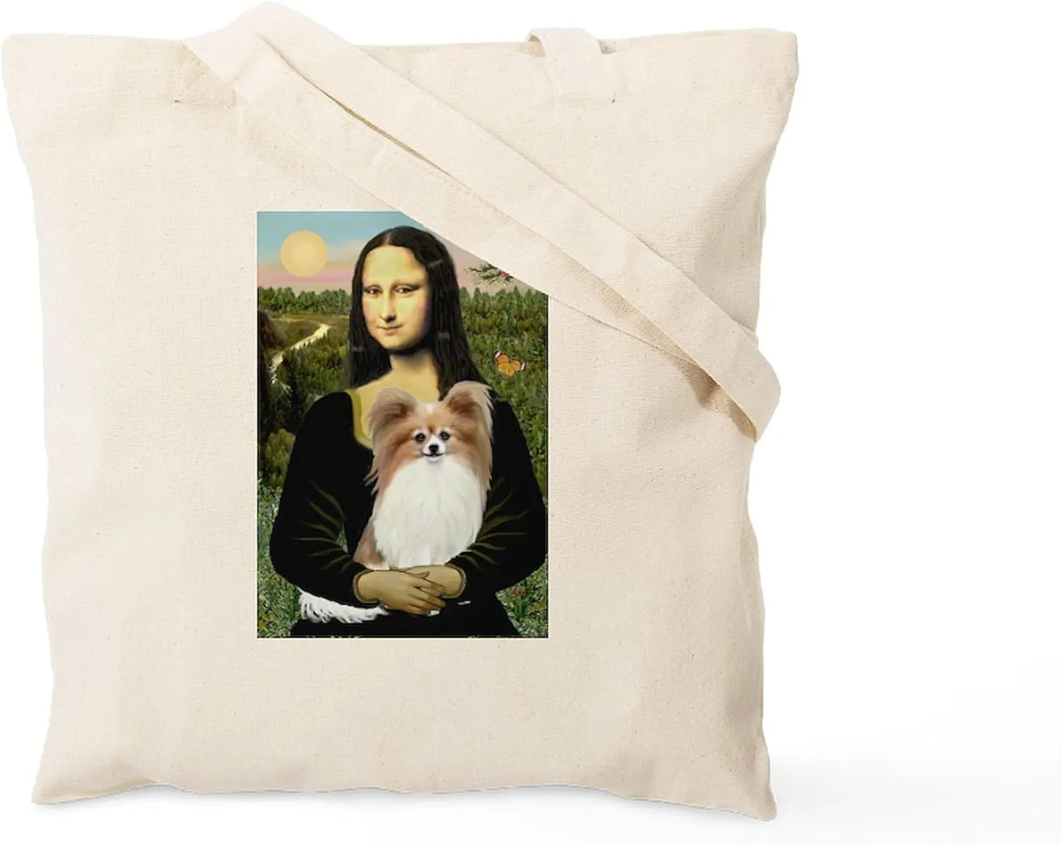 CafePress Mona & Her Fawn Papillon Tote Bag Natural Canvas Tote Bag, Reusable Shopping Bag