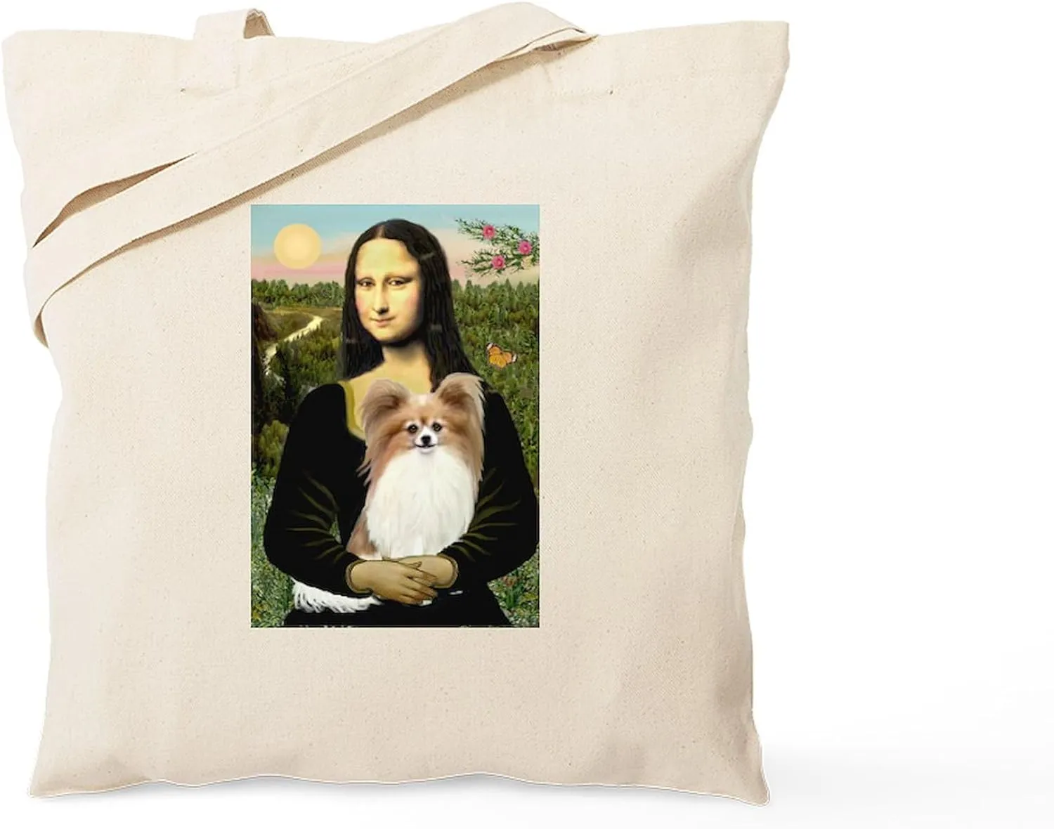 CafePress Mona & Her Fawn Papillon Tote Bag Natural Canvas Tote Bag, Reusable Shopping Bag