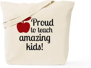 CafePress Proud Teacher Tote Bag Natural Canvas Tote Bag, Reusable Shopping Bag