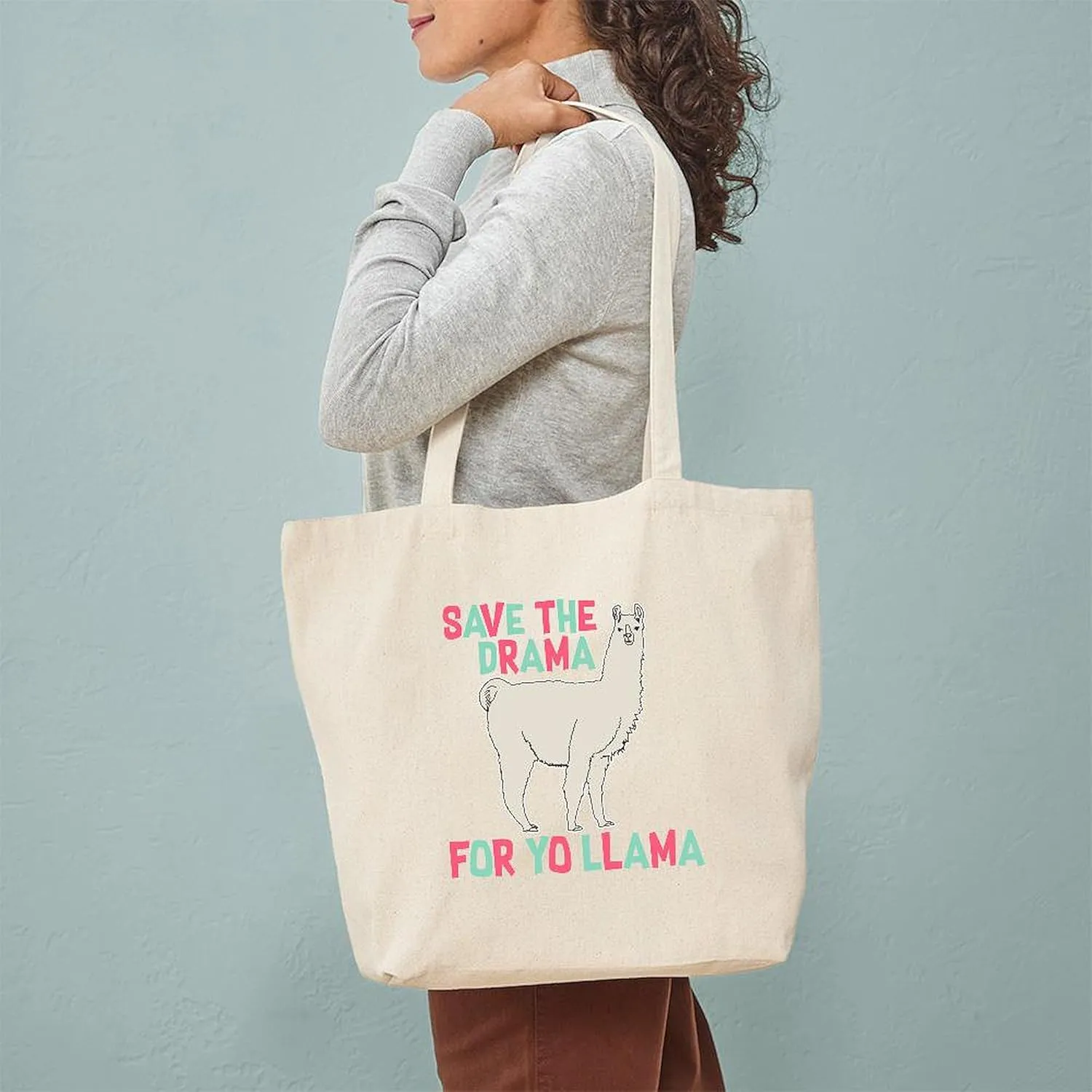 CafePress Save The Drama For Yo Llama Tote Bag Natural Canvas Tote Bag, Reusable Shopping Bag