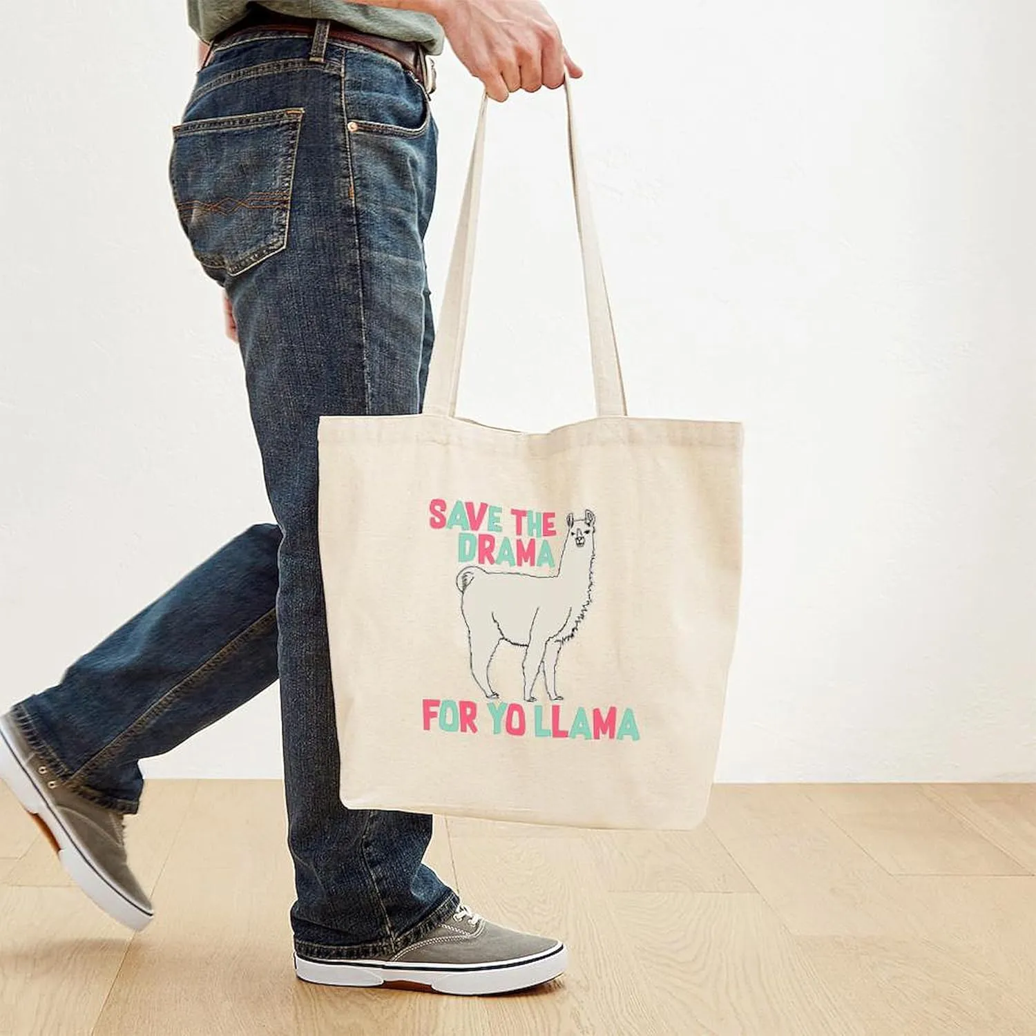 CafePress Save The Drama For Yo Llama Tote Bag Natural Canvas Tote Bag, Reusable Shopping Bag