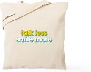 CafePress Talk Less Smile More Tote Bag Natural Canvas Tote Bag, Reusable Shopping Bag
