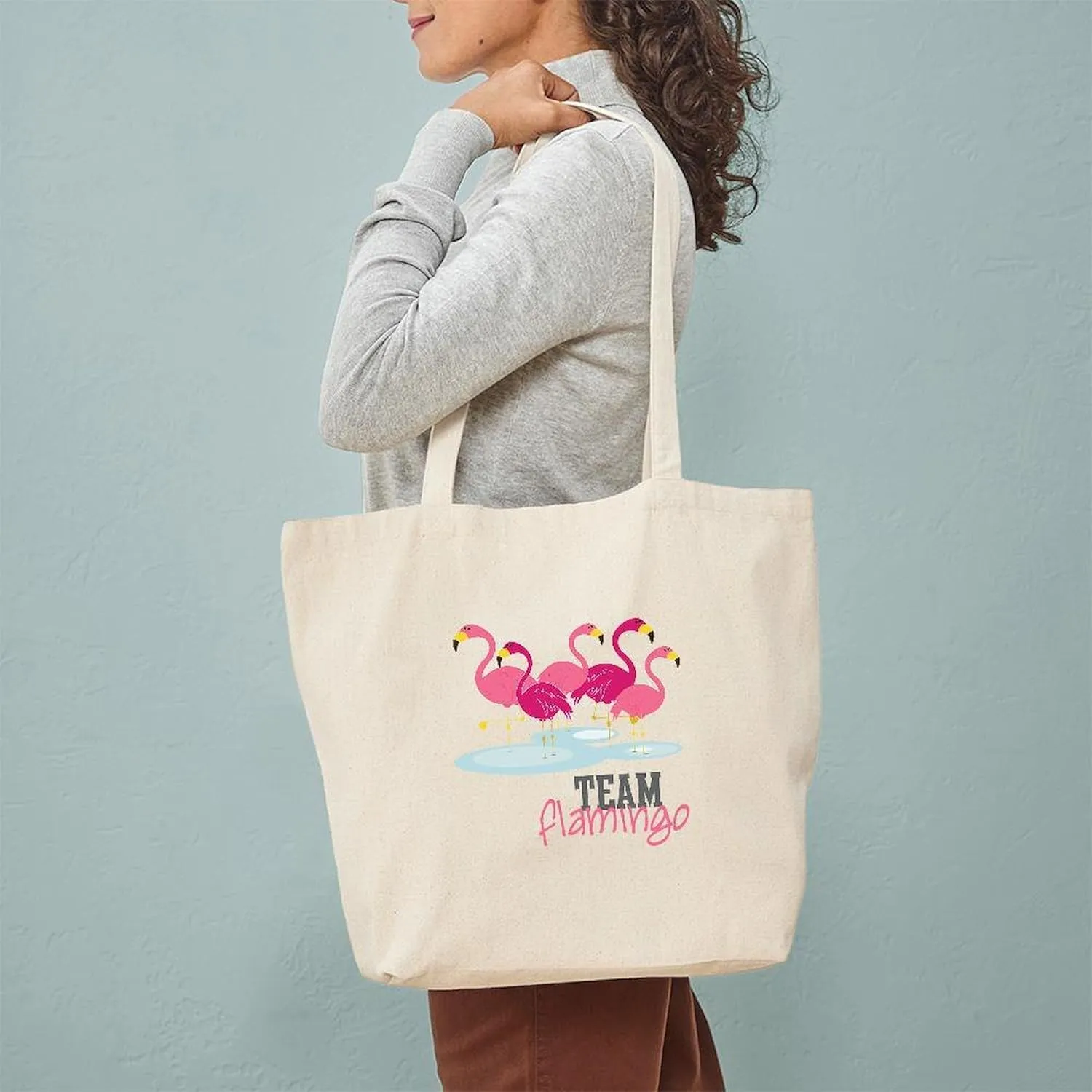 CafePress Team Flamingo Tote Bag Natural Canvas Tote Bag, Reusable Shopping Bag