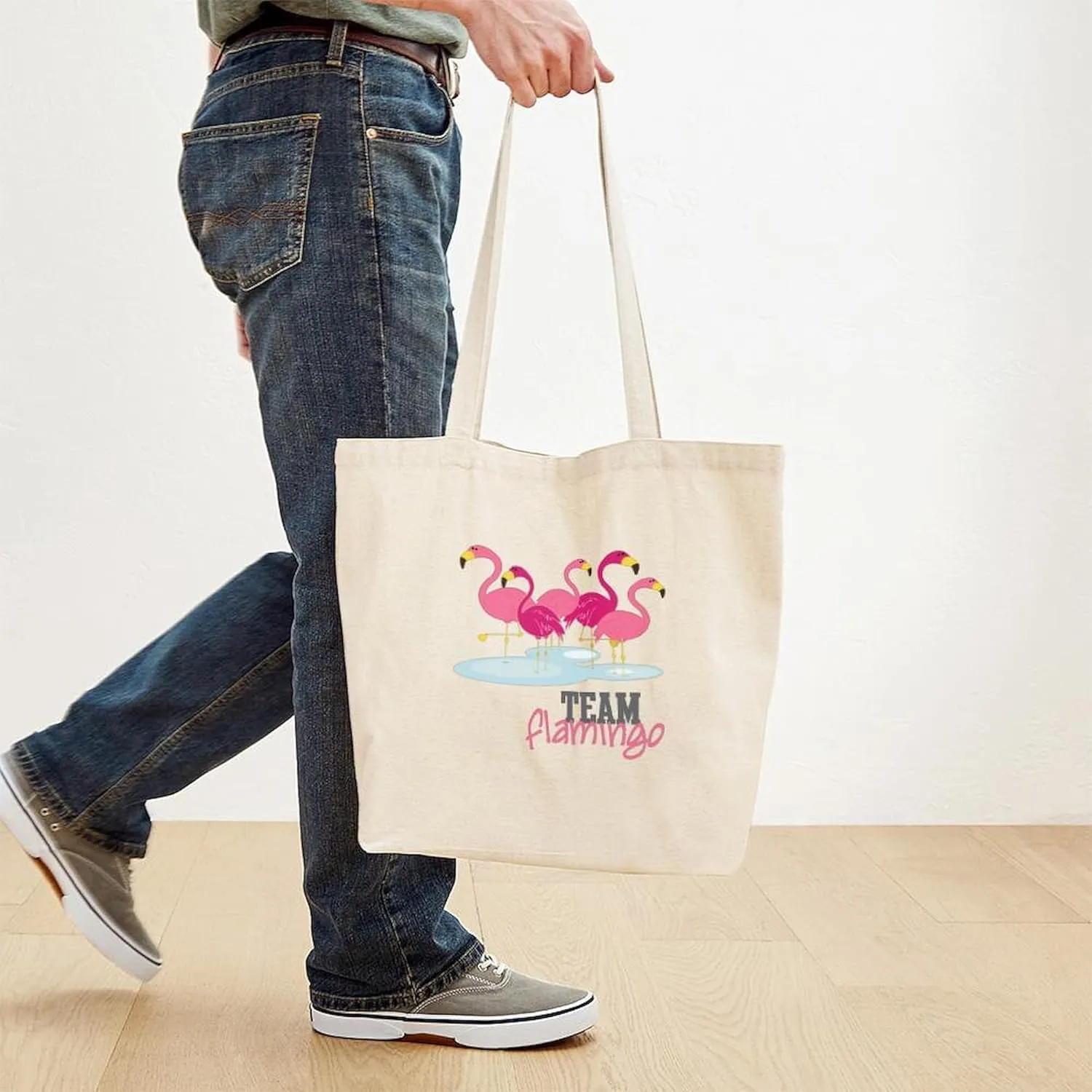 CafePress Team Flamingo Tote Bag Natural Canvas Tote Bag, Reusable Shopping Bag