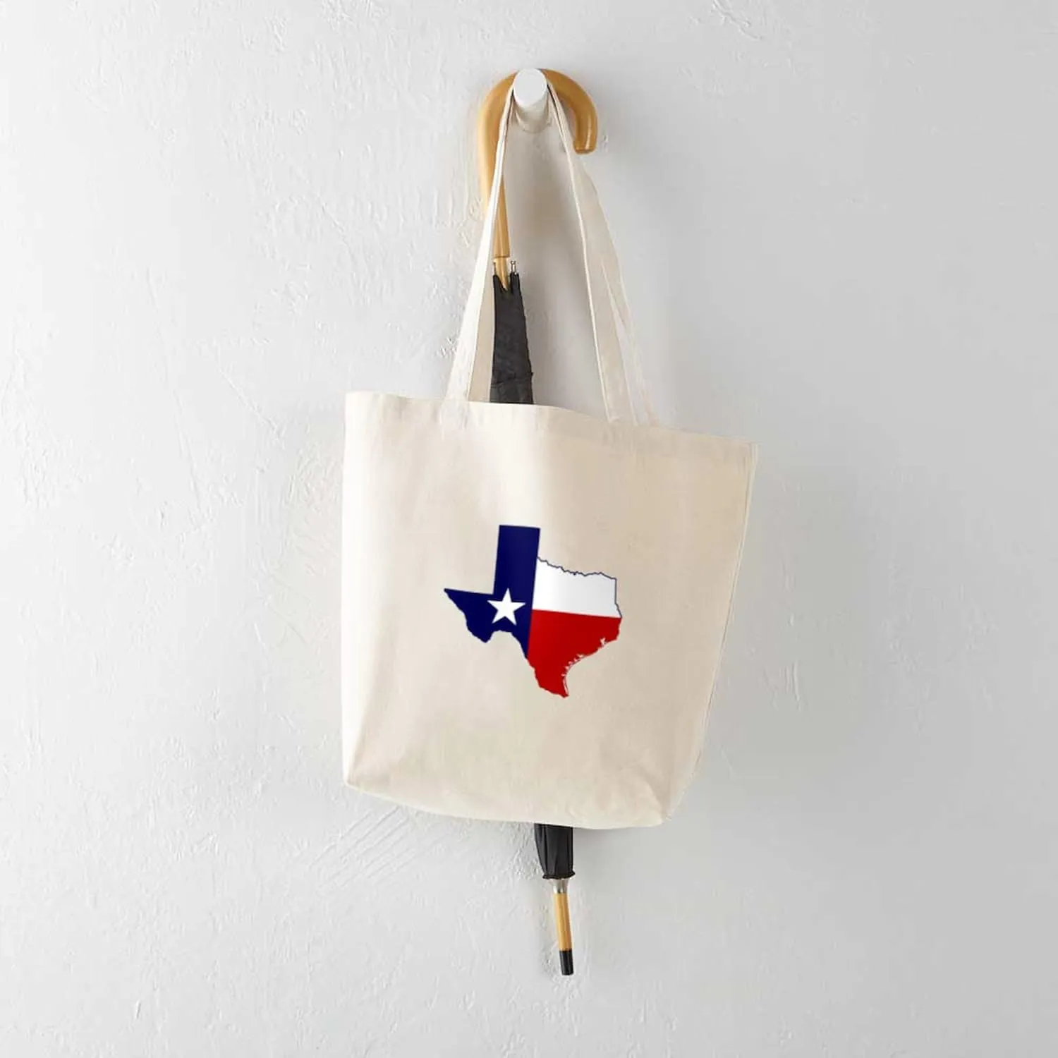 CafePress Texas Flag On Texas Outline Tote Bag Natural Canvas Tote Bag, Reusable Shopping Bag