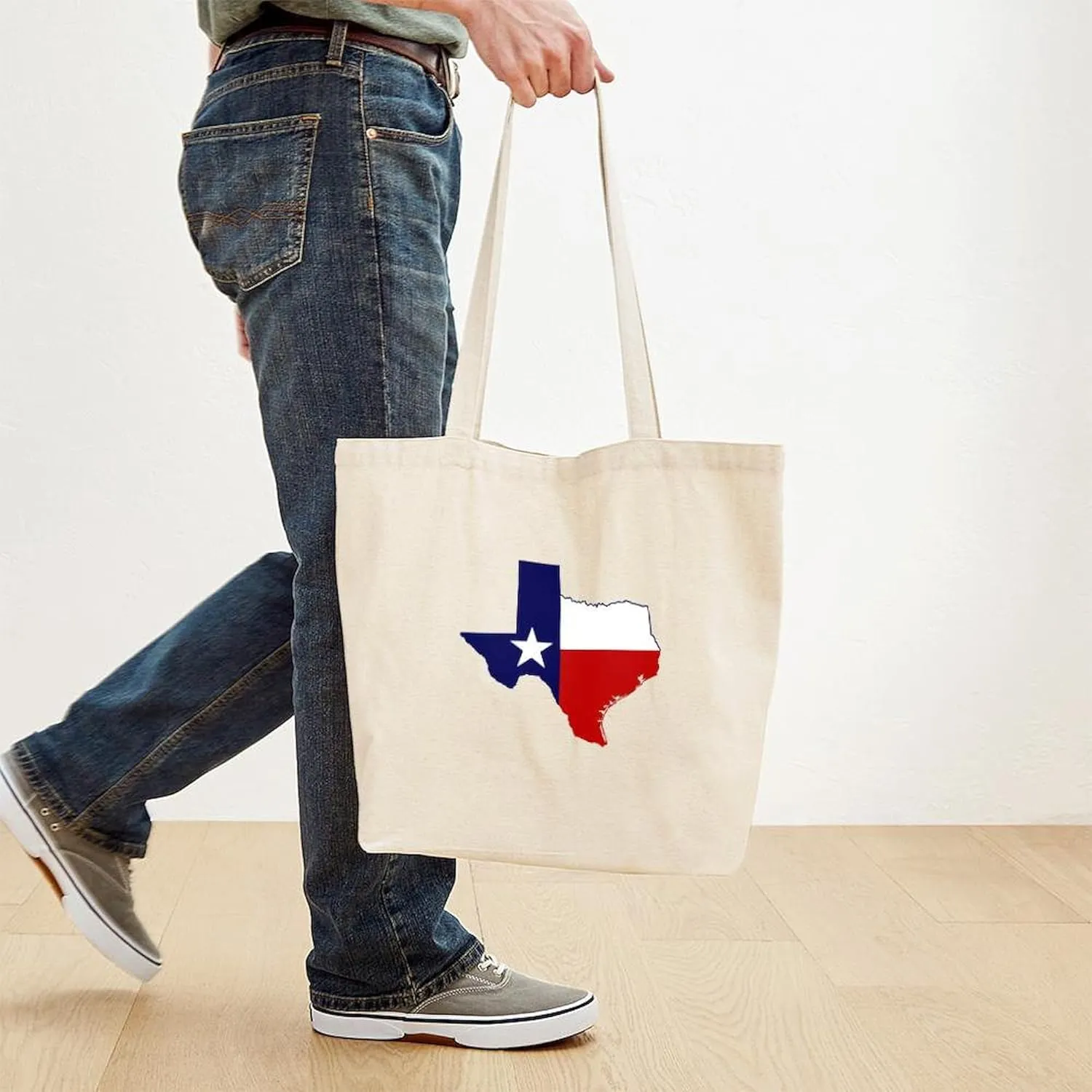 CafePress Texas Flag On Texas Outline Tote Bag Natural Canvas Tote Bag, Reusable Shopping Bag