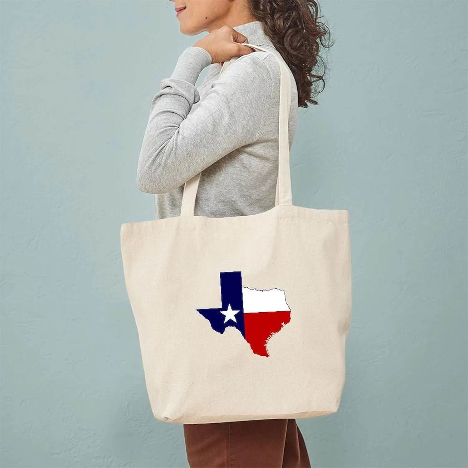 CafePress Texas Flag On Texas Outline Tote Bag Natural Canvas Tote Bag, Reusable Shopping Bag