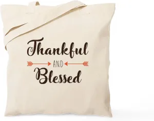 CafePress Thankful And Blessed Tote Bag Natural Canvas Tote Bag, Reusable Shopping Bag