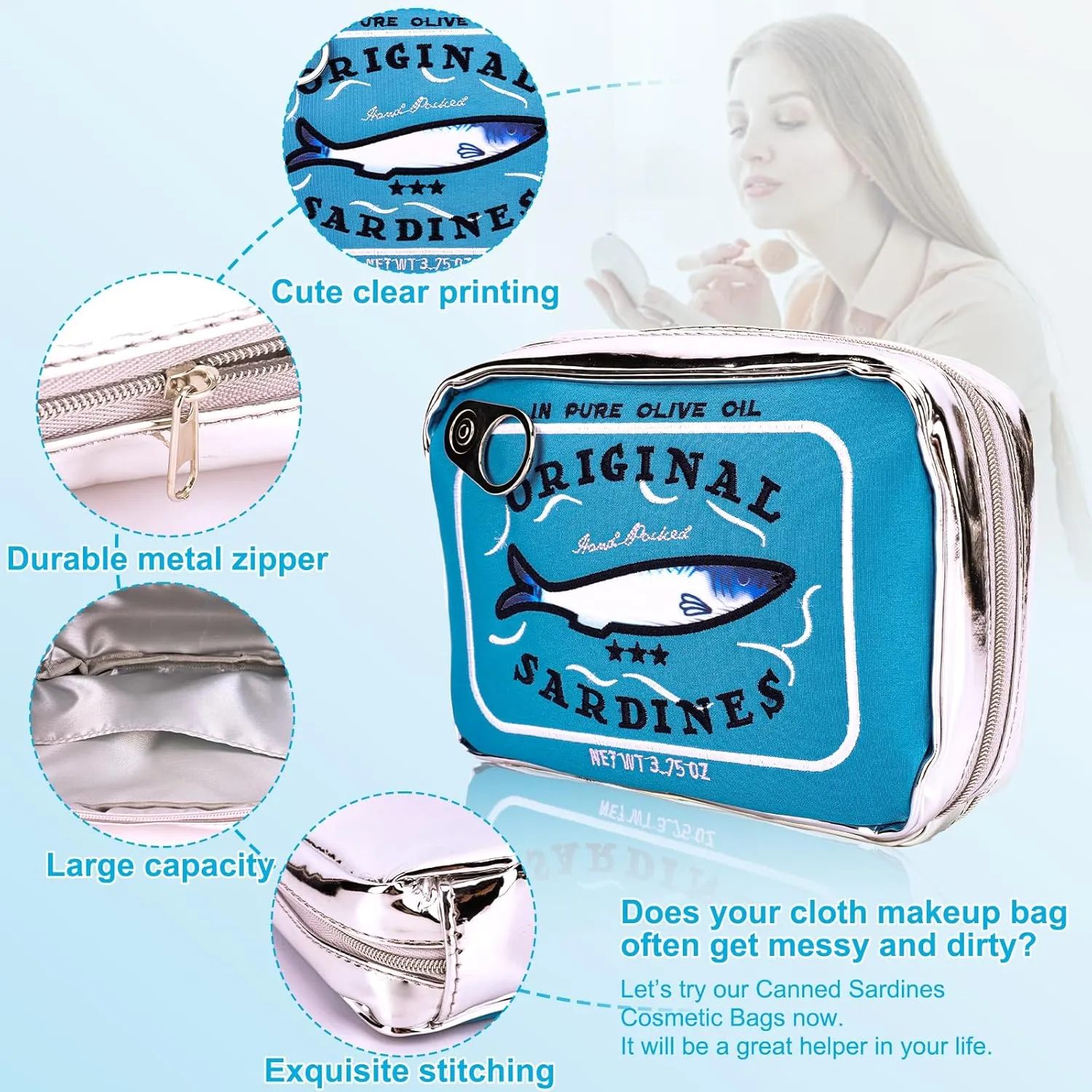 Canned Sardines Makeup Bag, Canned Sardines Style Toiletry Bag Cute Travel Bag Creative Cute Makeup Bag Coquette Make up Pouch for Women
