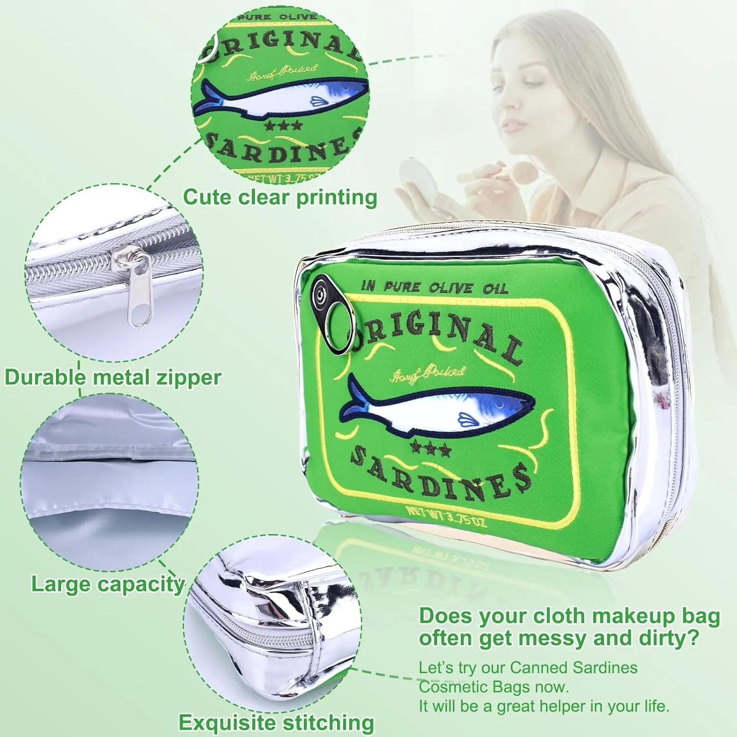 Canned Sardines Makeup Bag, Canned Sardines Style Toiletry Bag Cute Travel Bag Creative Cute Makeup Bag Coquette Make up Pouch for Women