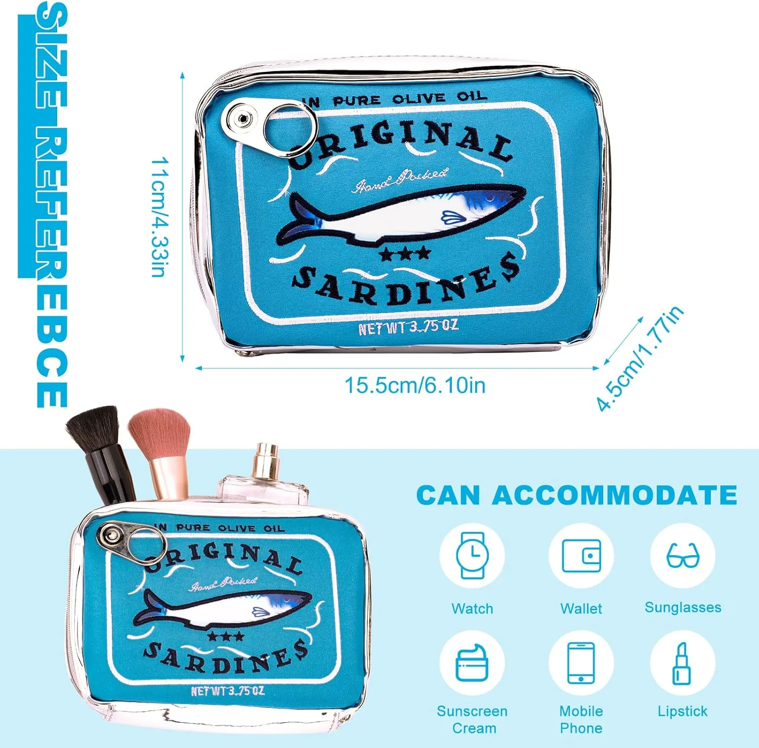 Canned Sardines Makeup Bag, Canned Sardines Style Toiletry Bag Cute Travel Bag Creative Cute Makeup Bag Coquette Make up Pouch for Women