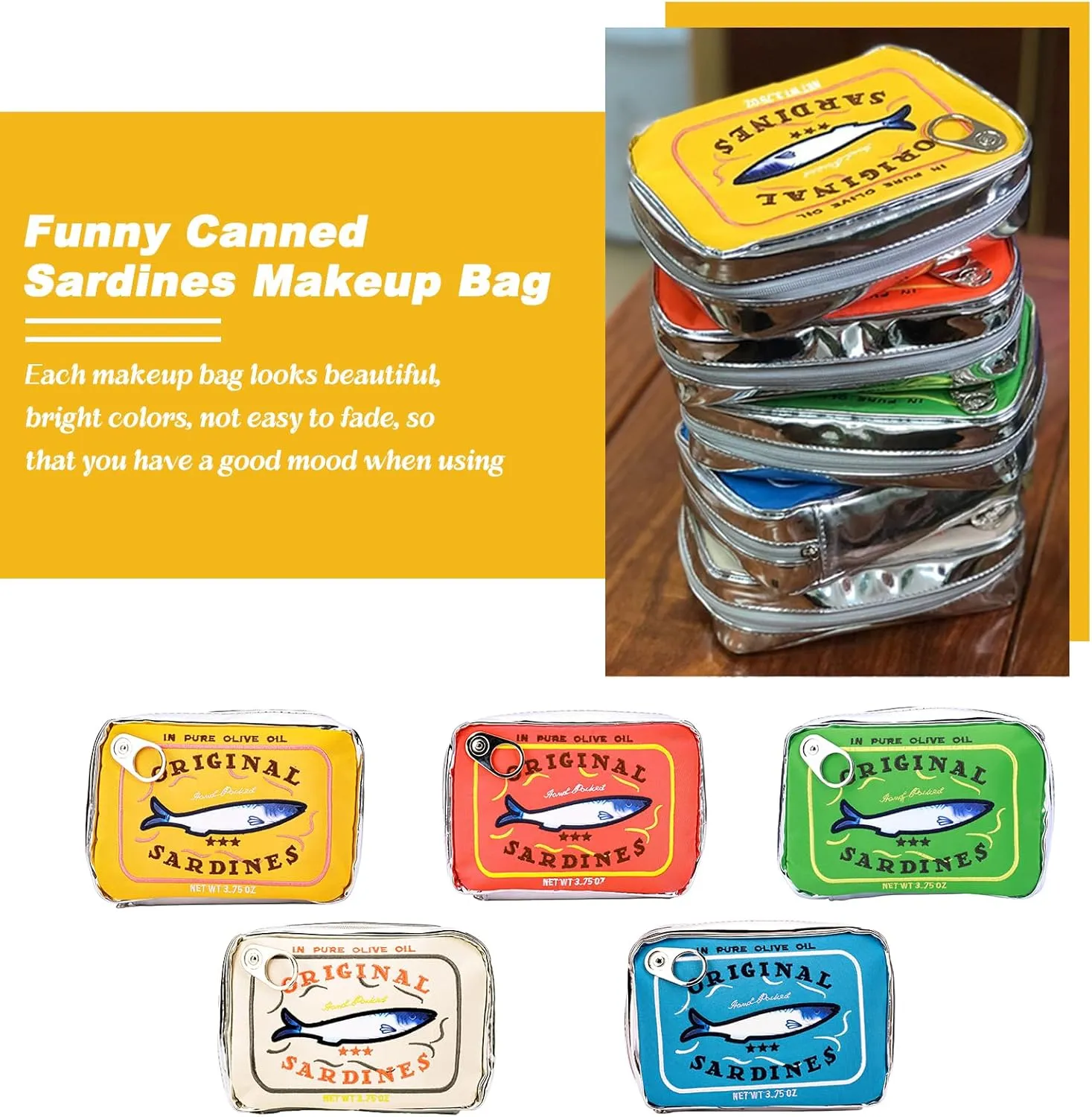 Canned Sardines Makeup Bag, Canned Sardines Style Toiletry Bag Cute Travel Bag Creative Cute Makeup Bag Coquette Make up Pouch for Women