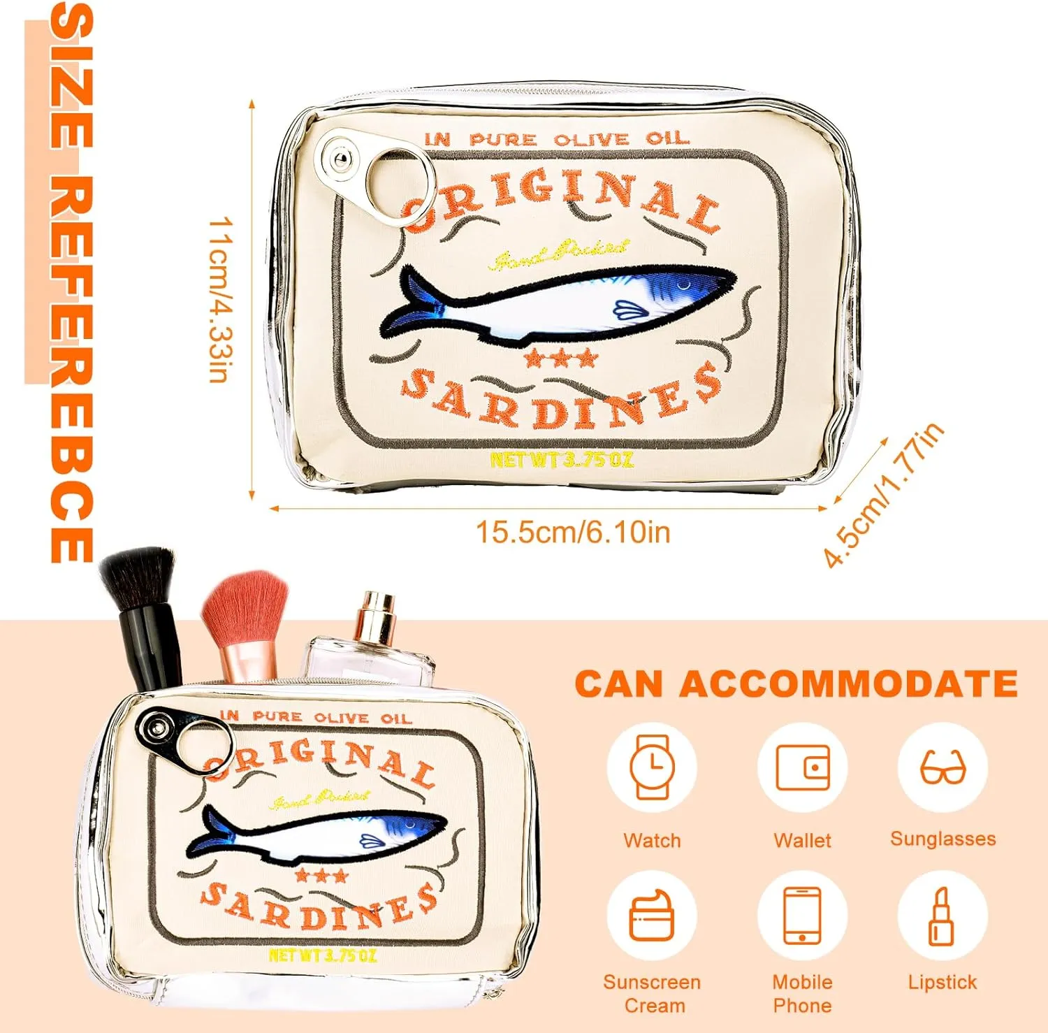 Canned Sardines Makeup Bag, Canned Sardines Style Toiletry Bag Cute Travel Bag Creative Cute Makeup Bag Coquette Make up Pouch for Women