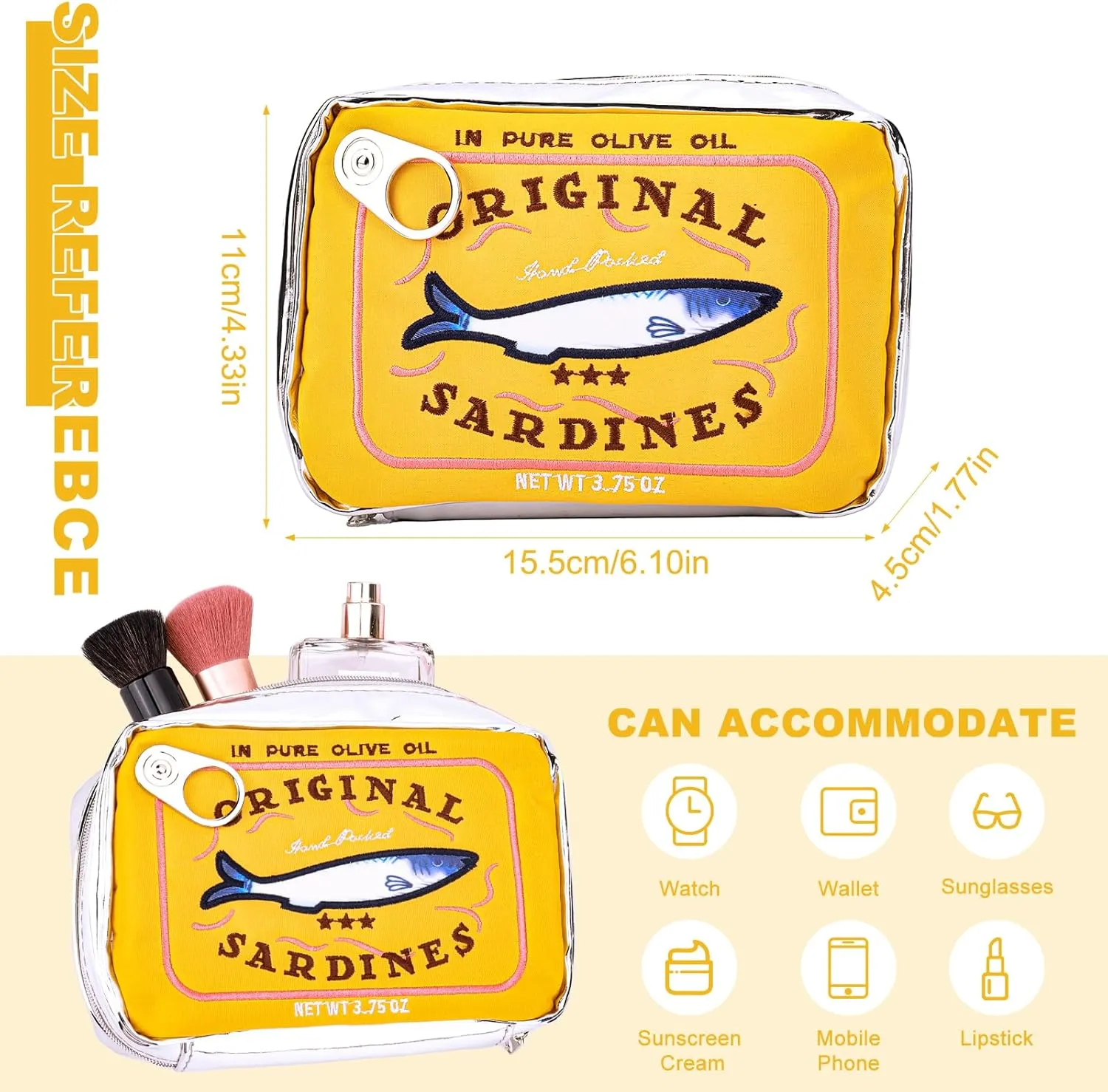 Canned Sardines Makeup Bag, Canned Sardines Style Toiletry Bag Cute Travel Bag Creative Cute Makeup Bag Coquette Make up Pouch for Women