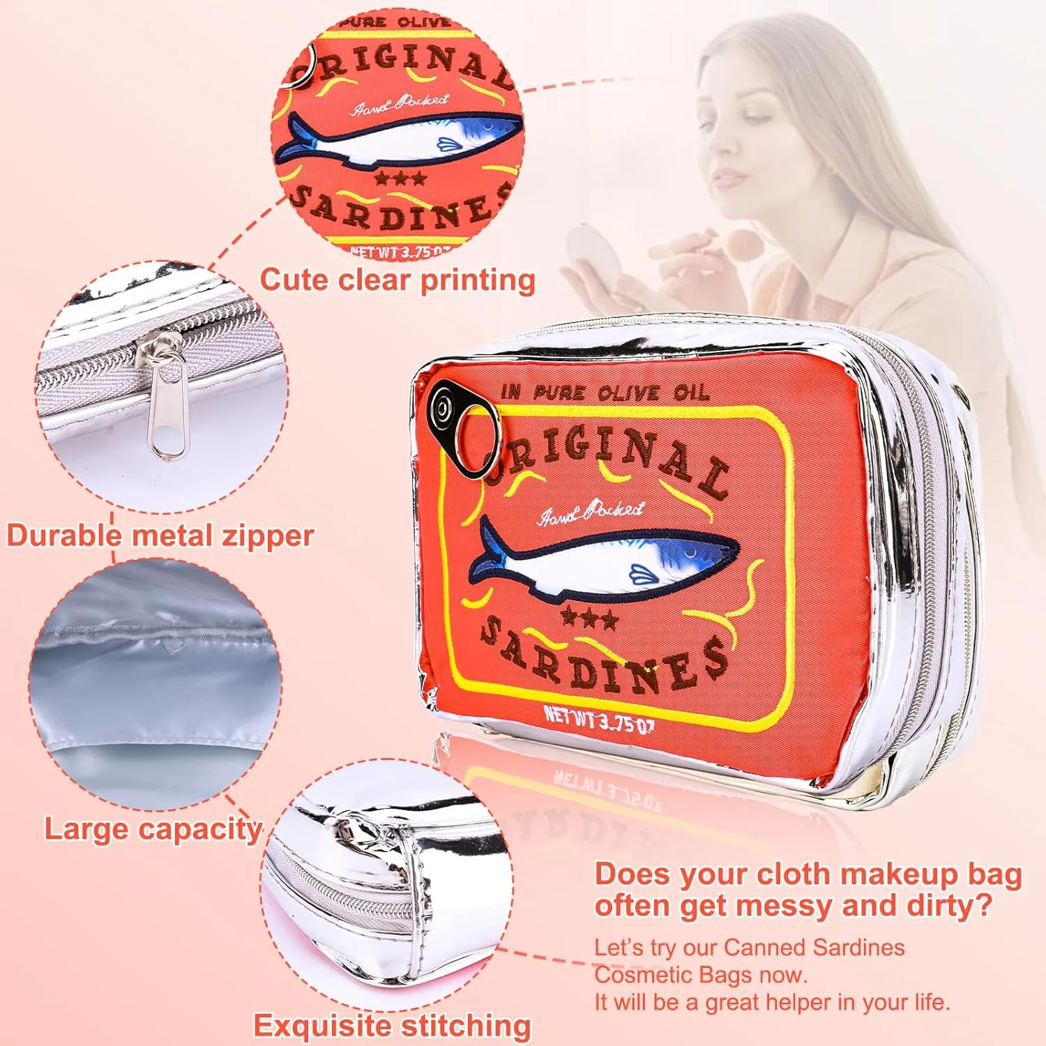 Canned Sardines Makeup Bag, Canned Sardines Style Toiletry Bag Cute Travel Bag Creative Cute Makeup Bag Coquette Make up Pouch for Women