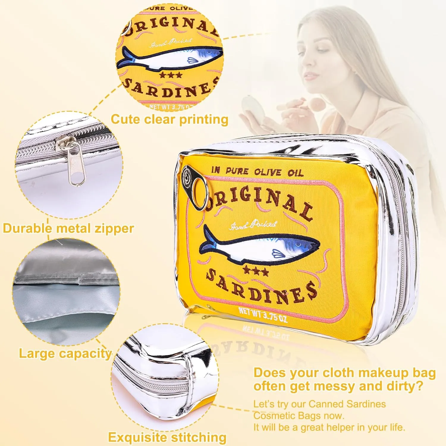 Canned Sardines Makeup Bag, Canned Sardines Style Toiletry Bag Cute Travel Bag Creative Cute Makeup Bag Coquette Make up Pouch for Women
