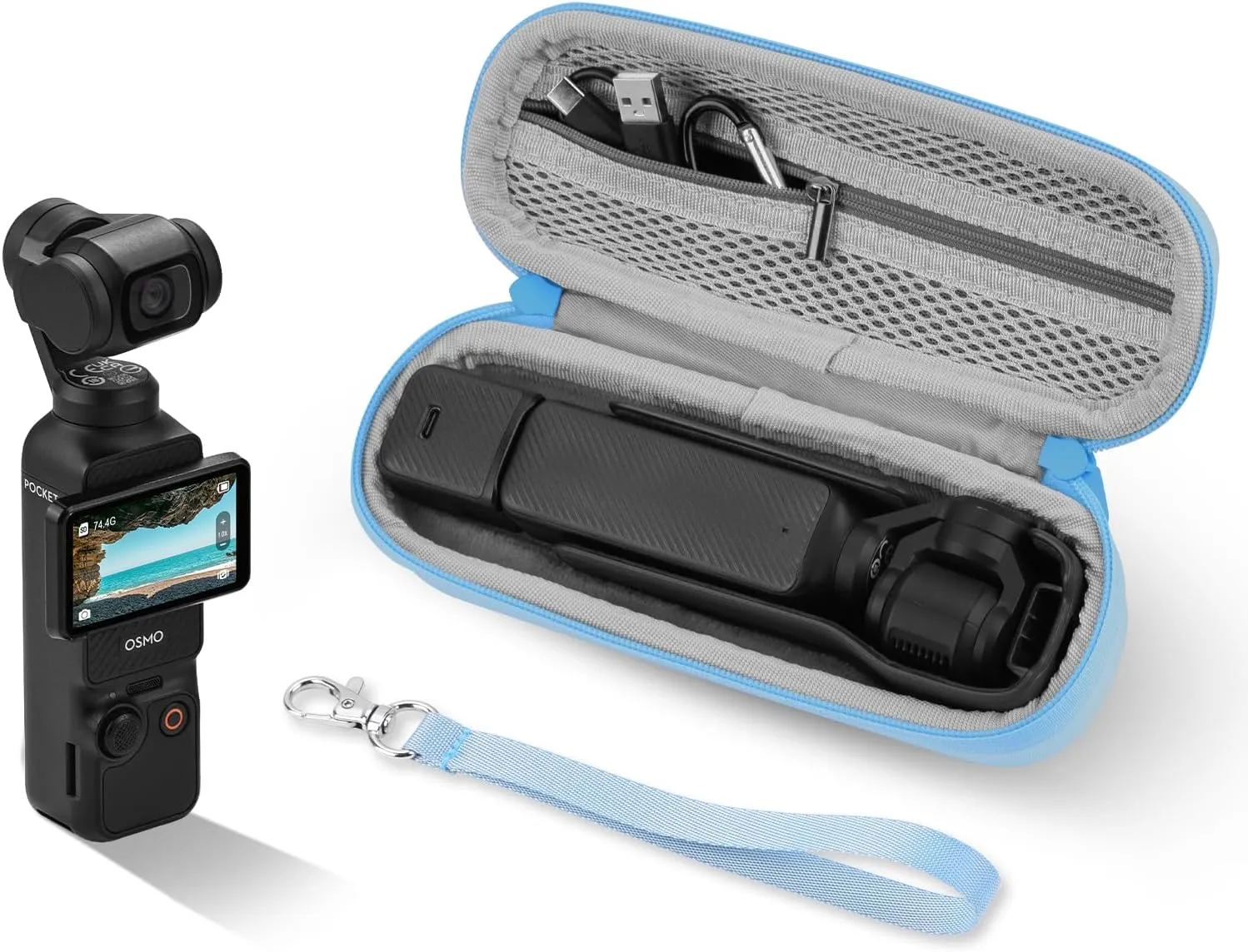 Carrying Case for DJI OSMO Pocket 3, Portable Nylon Storage Small Protector Hard Bag, Pocket 3 Protective With Carabiner & Wrist Strap Accessories(Blue)