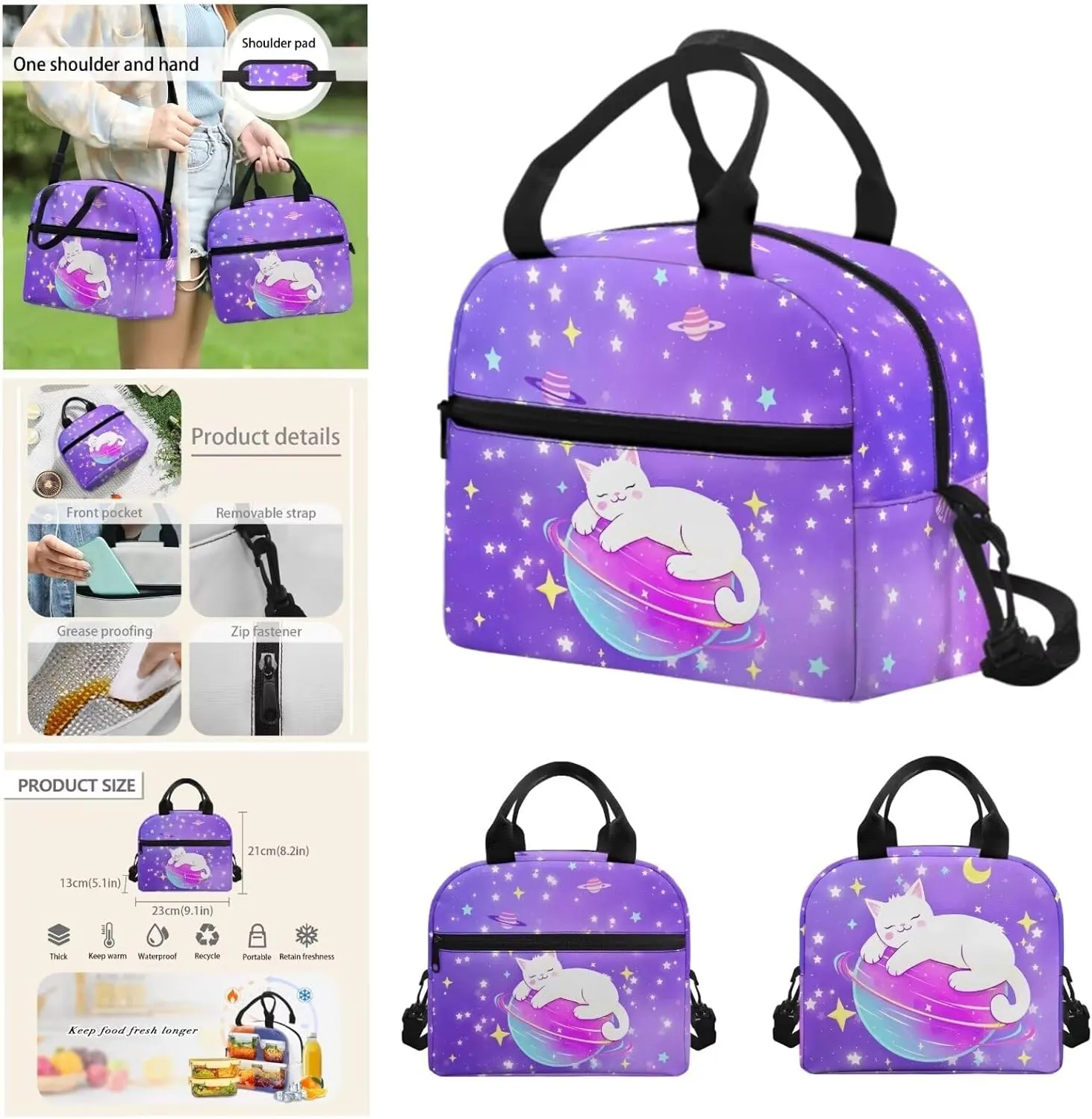 Cartoon Kitten Kids Backpacks for Boys Star School Backpack for Teens Comfortable Bento Box Lunch Bag Backpacks with Lunch Box for Boys Backpack Set of 4 Water Bottle Bag