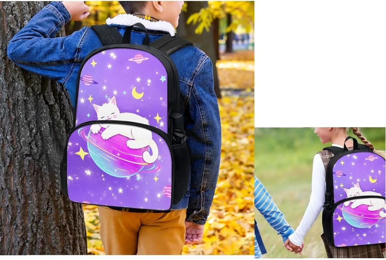 Cartoon Kitten Kids Backpacks for Boys Star School Backpack for Teens Comfortable Bento Box Lunch Bag Backpacks with Lunch Box for Boys Backpack Set of 4 Water Bottle Bag