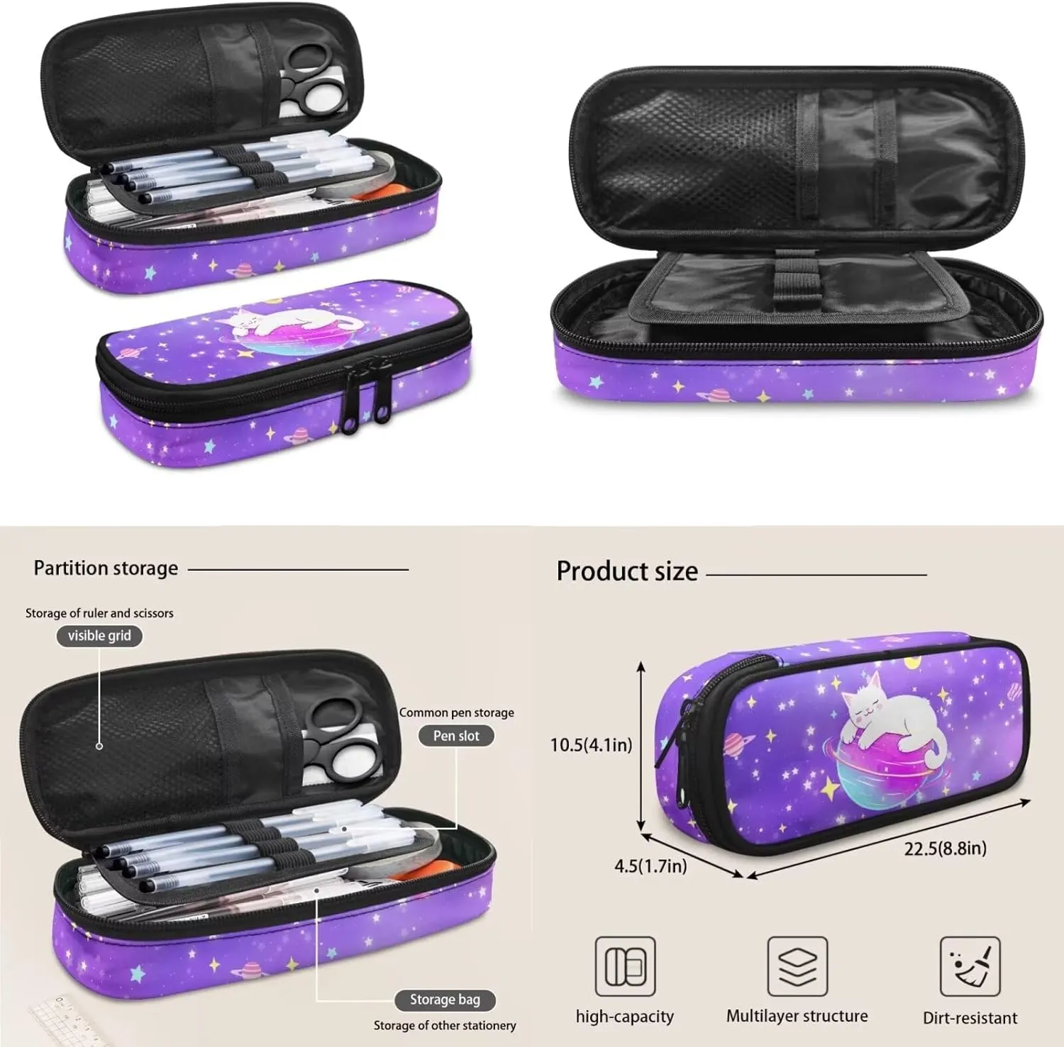 Cartoon Kitten Kids Backpacks for Boys Star School Backpack for Teens Comfortable Bento Box Lunch Bag Backpacks with Lunch Box for Boys Backpack Set of 4 Water Bottle Bag