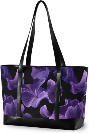 Chic Purple Violet Flowers Black professional laptop bag for women with zipper 14 inch bag for nurses with yoga bolsos para mujeres