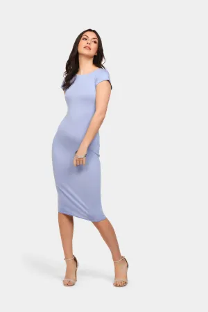 China-Blue Short Sleeve Basic Midi Dress