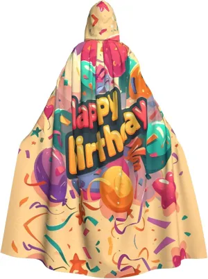 Colorful balloons and streamers Halloween Hooded Cloak Full Print Polyester Costume Cape for Cosplay Parties Masquerades Comic Cons Lightweight Comfortable No-Itch Fabric with Tie Closure