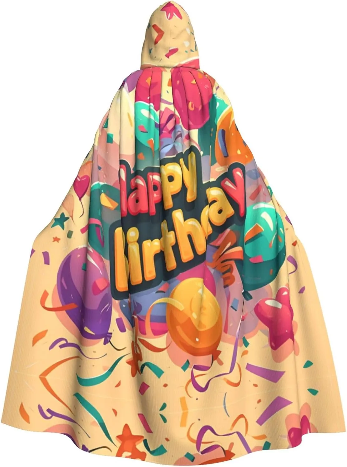 Colorful balloons and streamers Halloween Hooded Cloak Full Print Polyester Costume Cape for Cosplay Parties Masquerades Comic Cons Lightweight Comfortable No-Itch Fabric with Tie Closure
