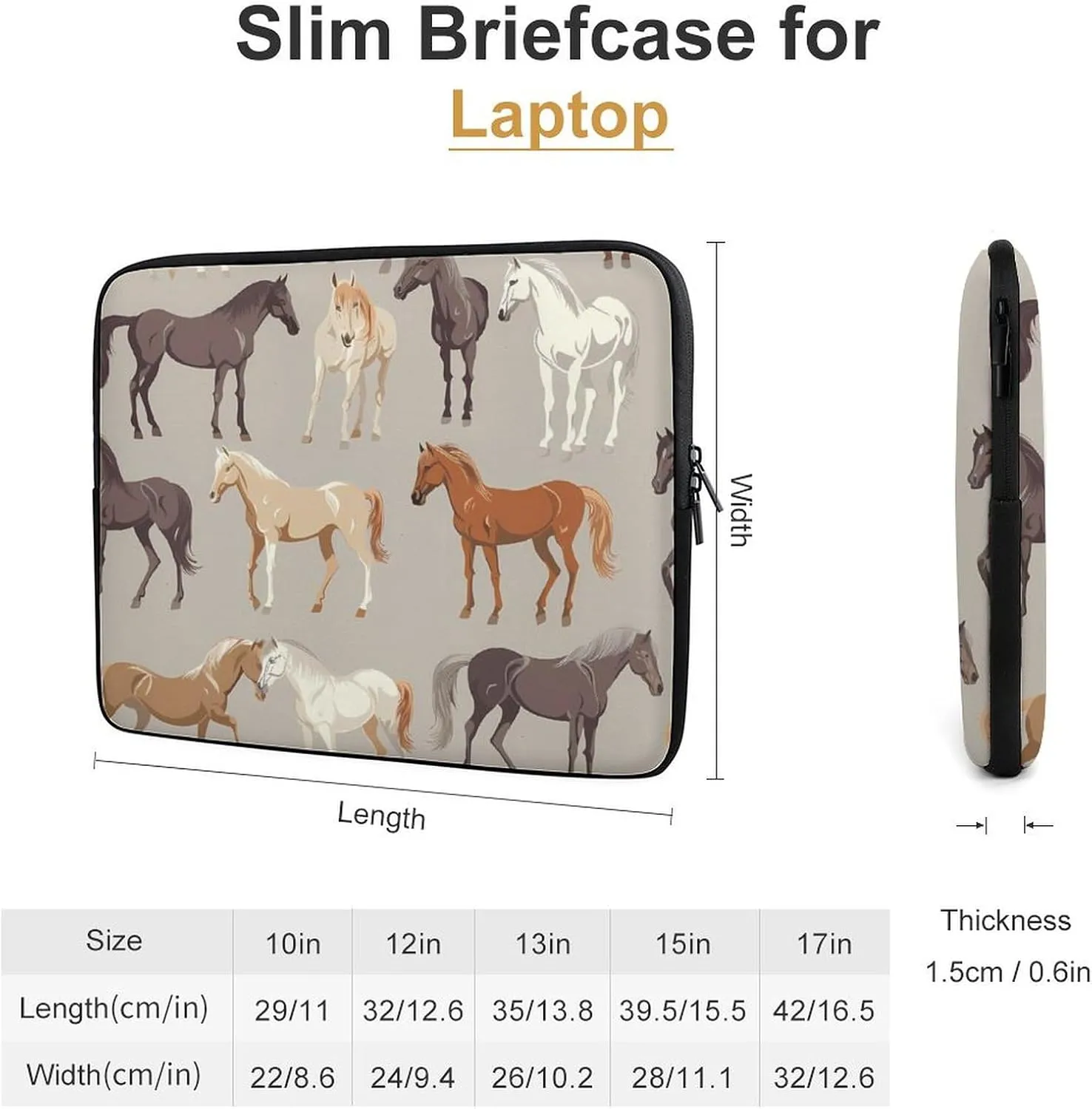 Colorful Horses Laptop Sleeve Case Protective Computer Bag Carrying Briefcase for Men Women