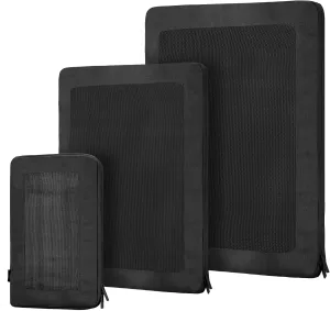 Compression Packing Cubes for Travel, Compressible Suitcase Organizer Bags Set for Travel Essentials, Durable Travel Must Haves Luggage Organizer Bags (3-SET-BLACK)