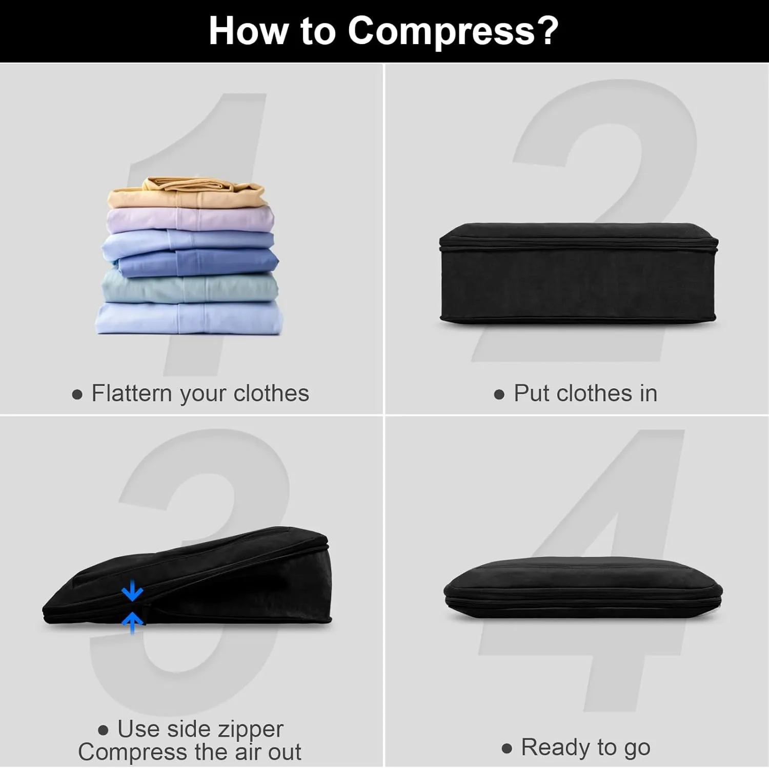 Compression Packing Cubes for Travel, Compressible Suitcase Organizer Bags Set for Travel Essentials, Durable Travel Must Haves Luggage Organizer Bags (3-SET-BLACK)