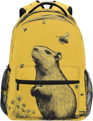 Cool Backpacks for Teacher Nurse Waterproof Outdoor Backpack with Chest Strap for College Work Art Capybara Yellow