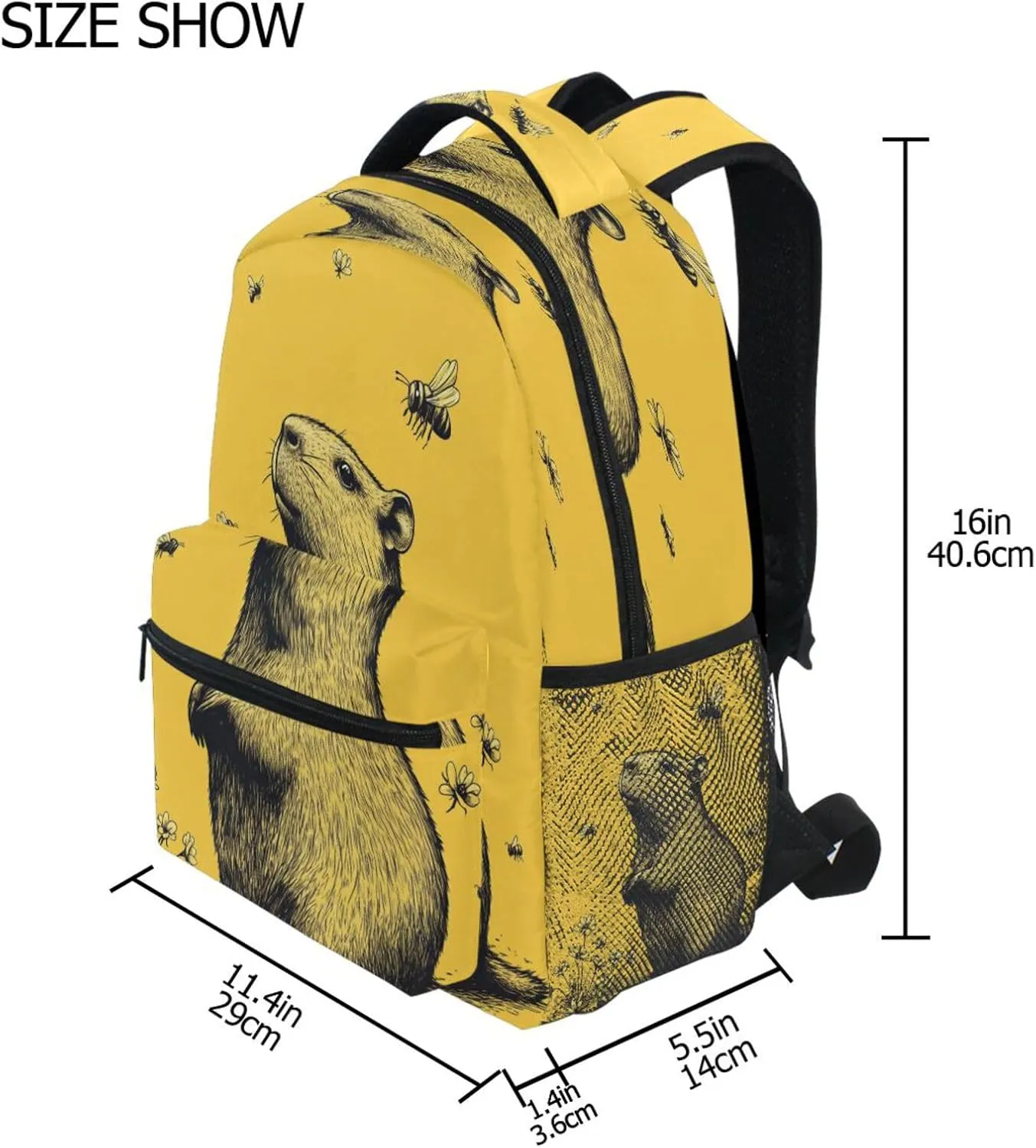 Cool Backpacks for Teacher Nurse Waterproof Outdoor Backpack with Chest Strap for College Work Art Capybara Yellow