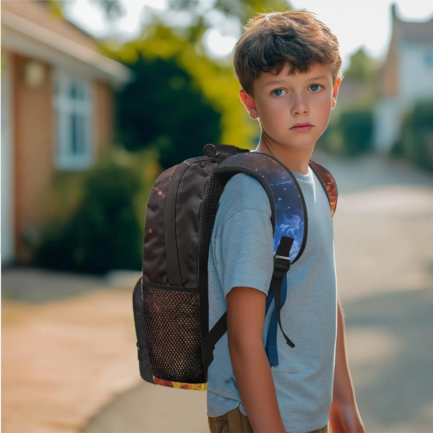 Cool Basketball Fire Flame Backpack Elementary Kindergarten Boys School Bookbag 3 Pack School Bag with Lunch Bag Pencil Case Set