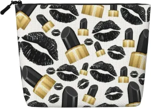 Cool Black Lipstick Lips Print Cosmetic Bags for Women Large Capacity Purse Travel Toiletry Zipper Storage Pouch