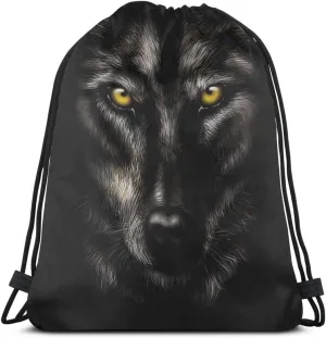 Cool Black Wolf Unisex Drawstring Backpack Bag Sport Gym Travel Sackpack