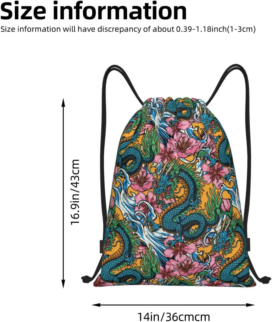 Cool Dragon Drawstring Backpack,Dragons Drawstring Bag Cute Beach Sack Bags For Gym Shopping Sport Yoga
