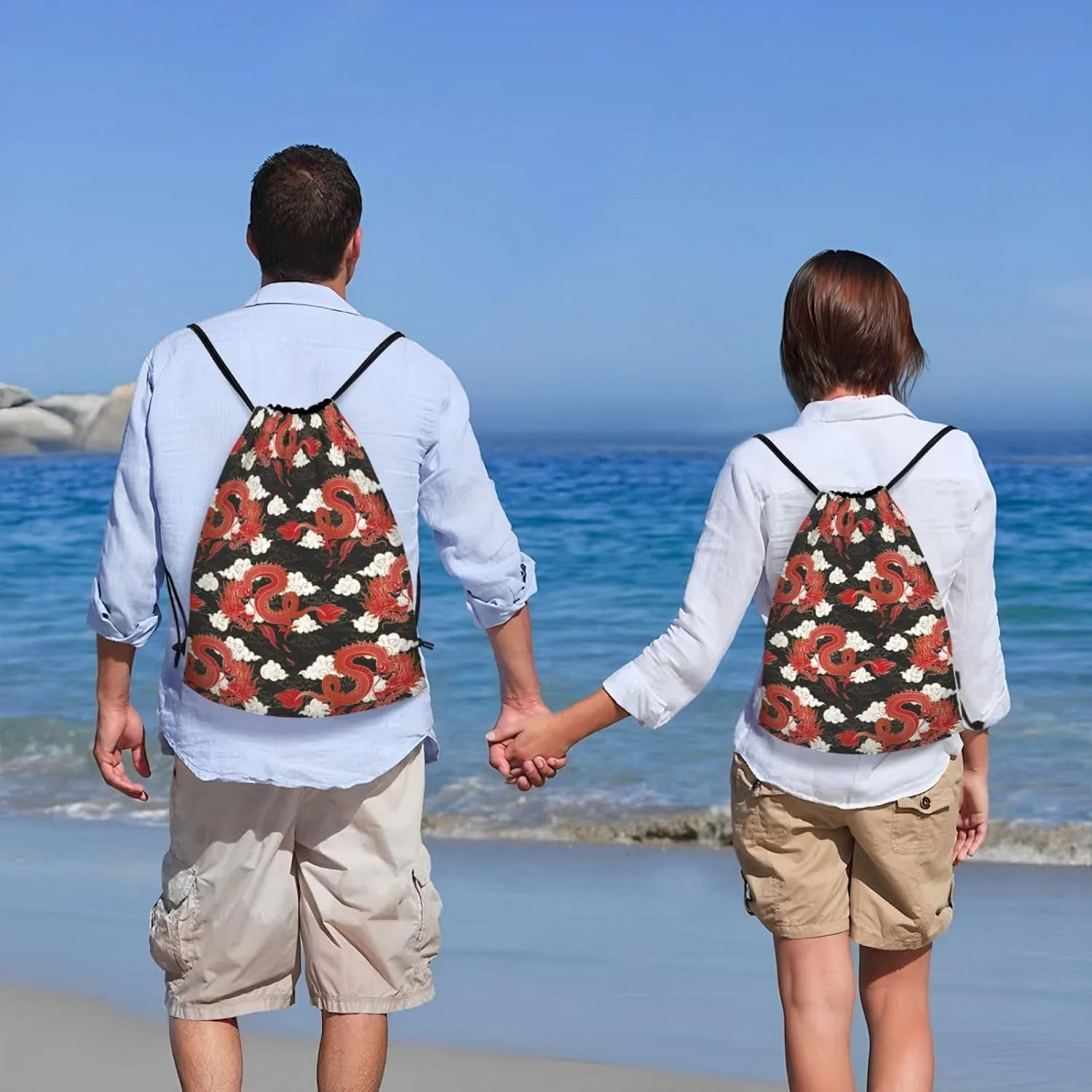 Cool Dragon Drawstring Backpack,Dragons Drawstring Bag Cute Beach Sack Bags For Gym Shopping Sport Yoga