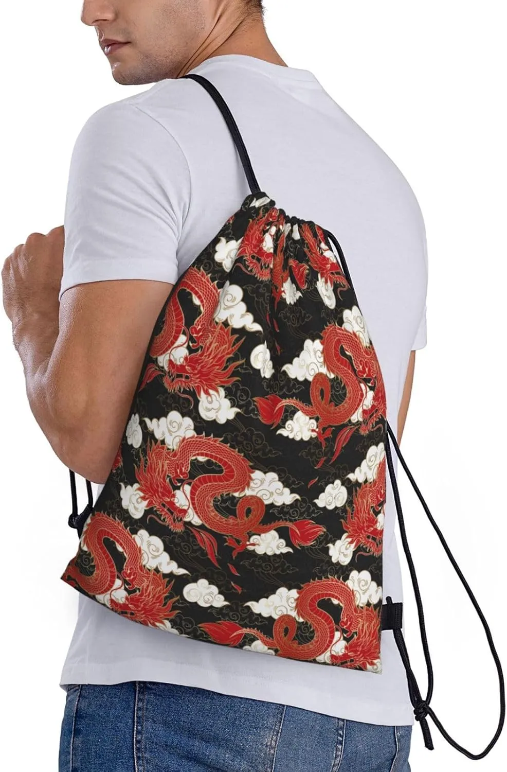 Cool Dragon Drawstring Backpack,Dragons Drawstring Bag Cute Beach Sack Bags For Gym Shopping Sport Yoga