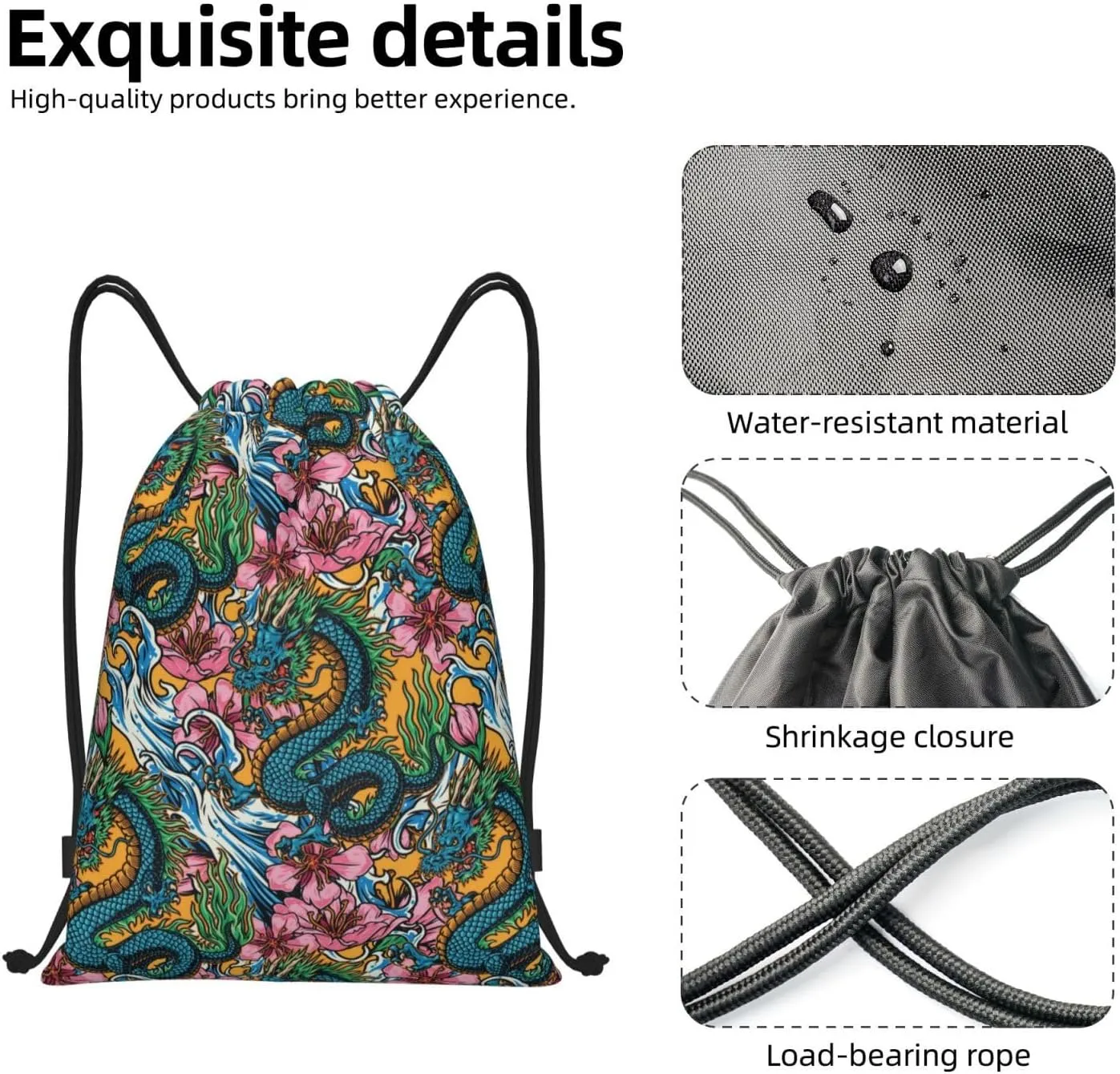 Cool Dragon Drawstring Backpack,Dragons Drawstring Bag Cute Beach Sack Bags For Gym Shopping Sport Yoga