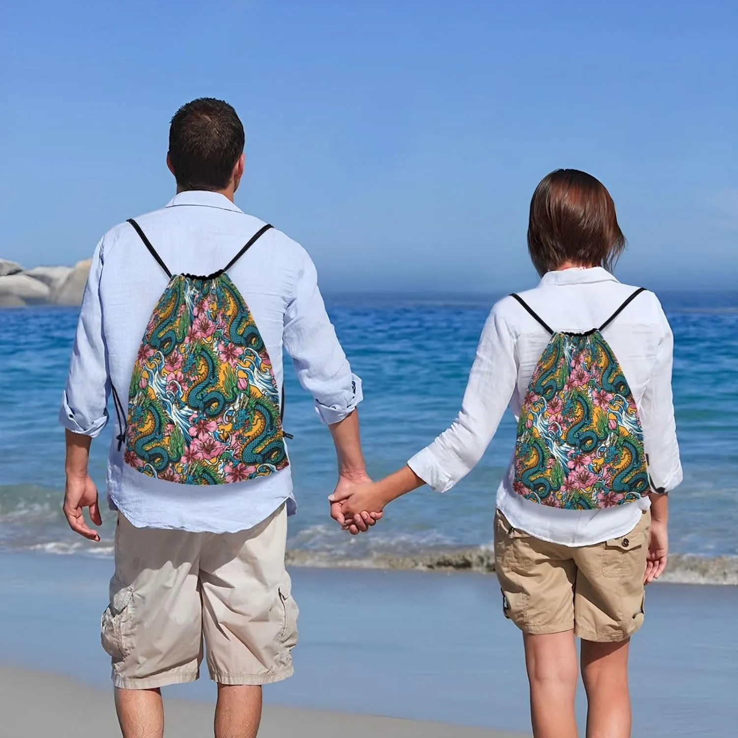 Cool Dragon Drawstring Backpack,Dragons Drawstring Bag Cute Beach Sack Bags For Gym Shopping Sport Yoga