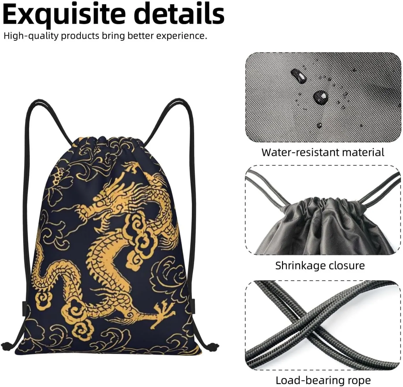 Cool Dragon Drawstring Backpack,Dragons Drawstring Bag Cute Beach Sack Bags For Gym Shopping Sport Yoga