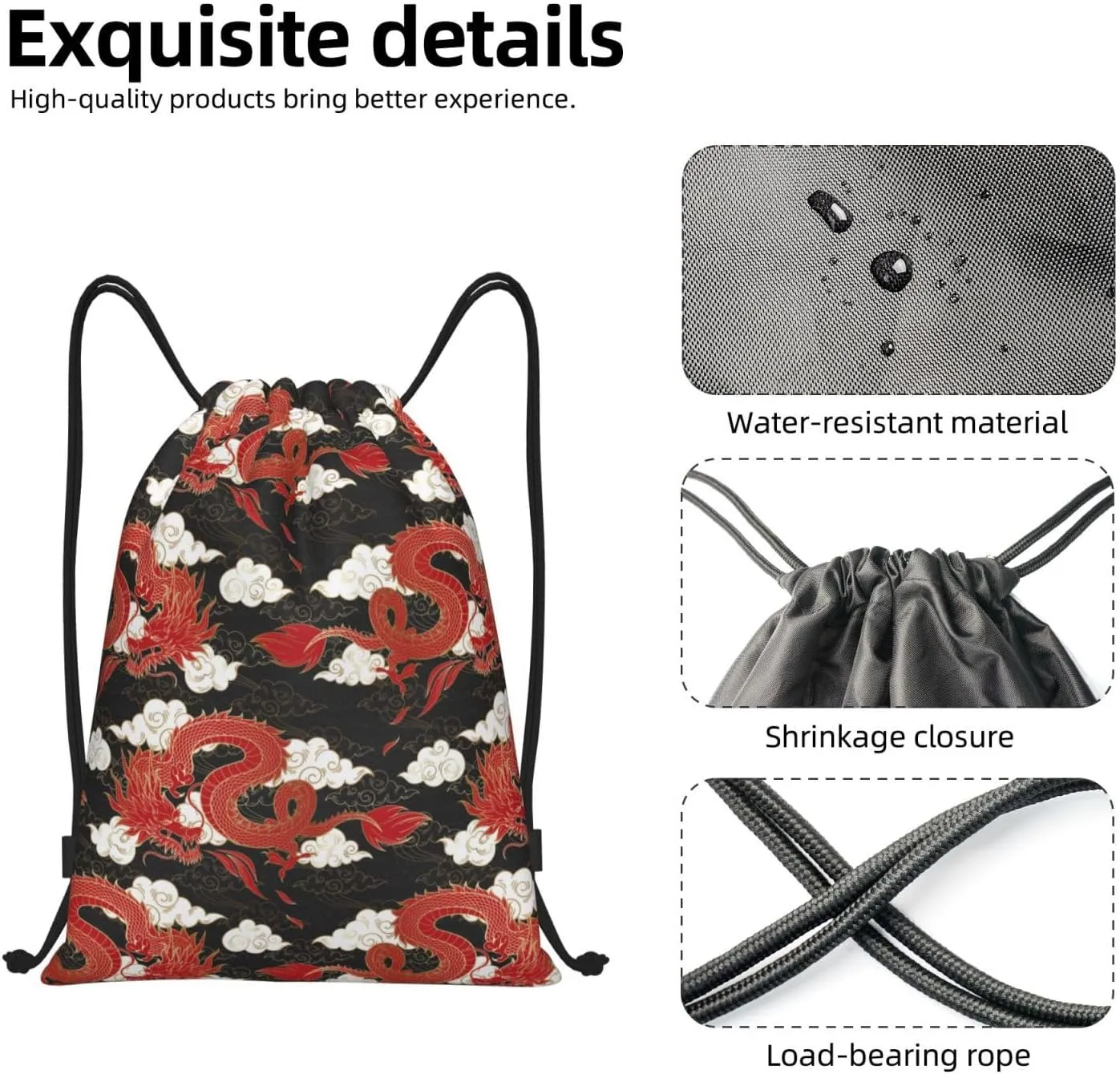 Cool Dragon Drawstring Backpack,Dragons Drawstring Bag Cute Beach Sack Bags For Gym Shopping Sport Yoga