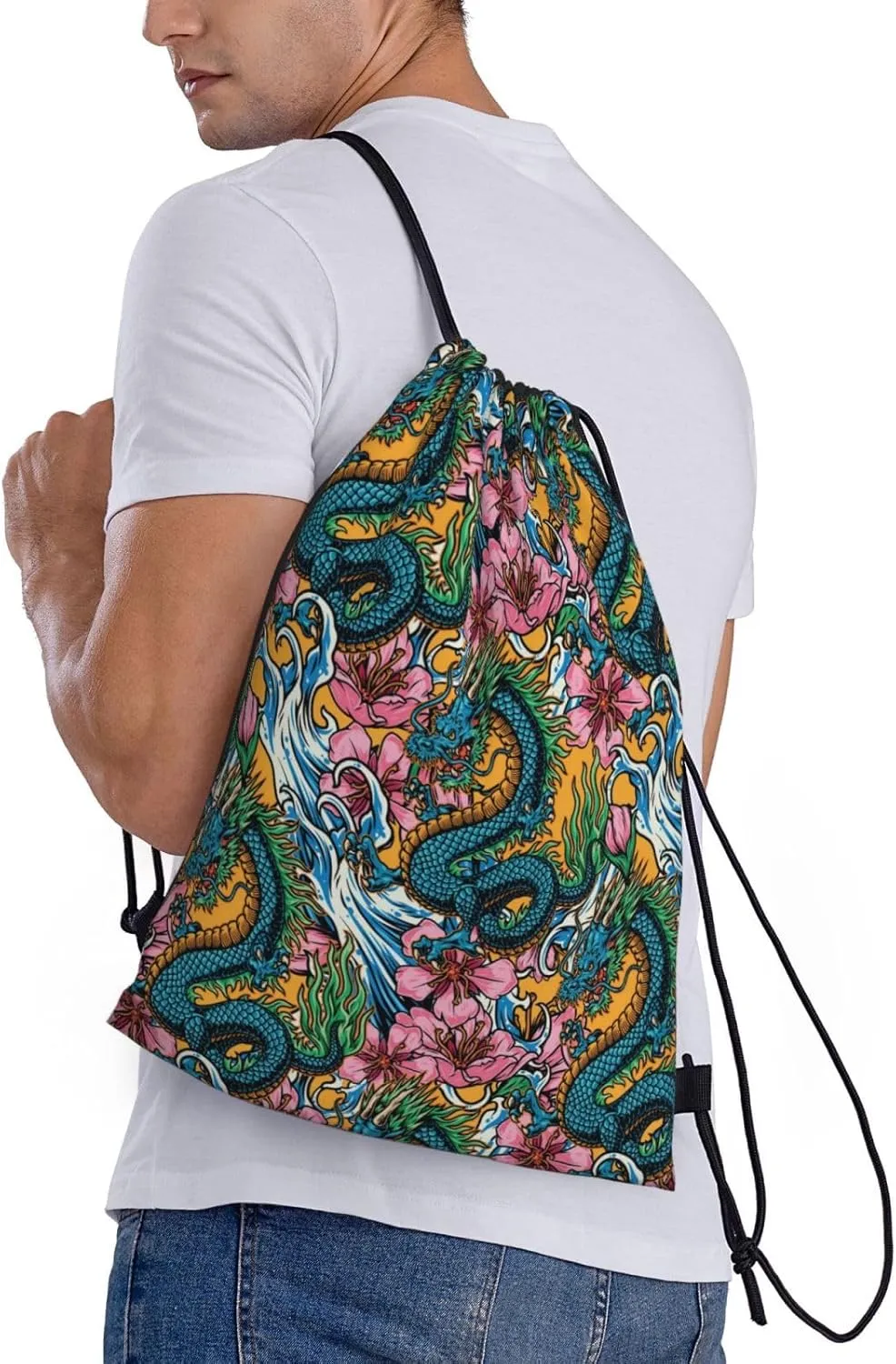 Cool Dragon Drawstring Backpack,Dragons Drawstring Bag Cute Beach Sack Bags For Gym Shopping Sport Yoga