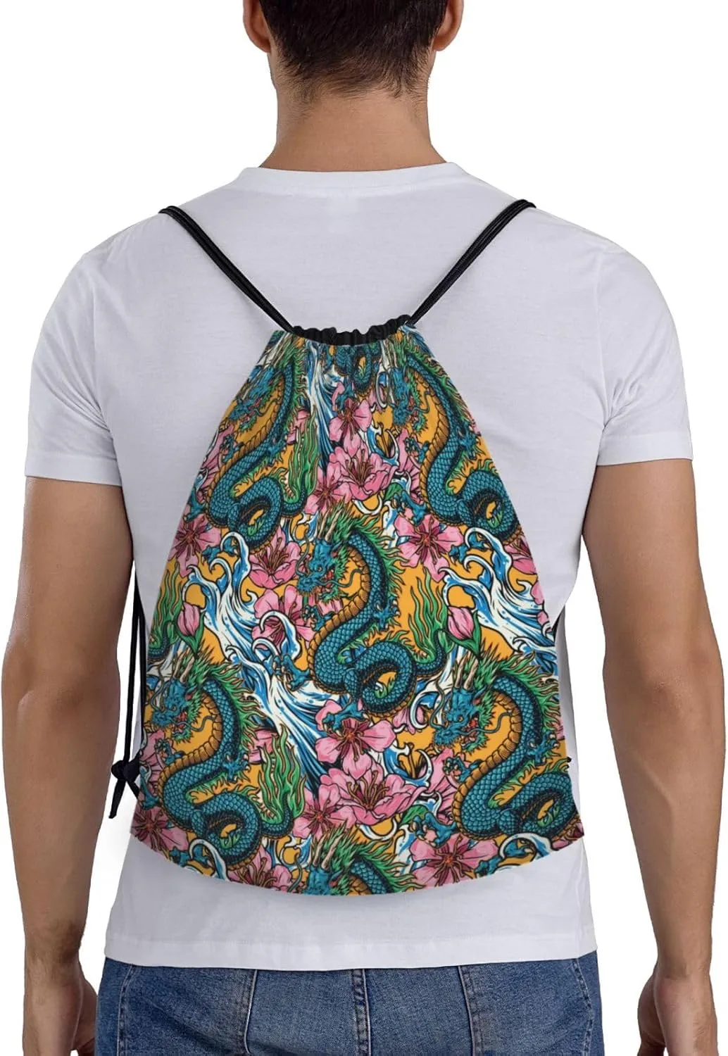 Cool Dragon Drawstring Backpack,Dragons Drawstring Bag Cute Beach Sack Bags For Gym Shopping Sport Yoga
