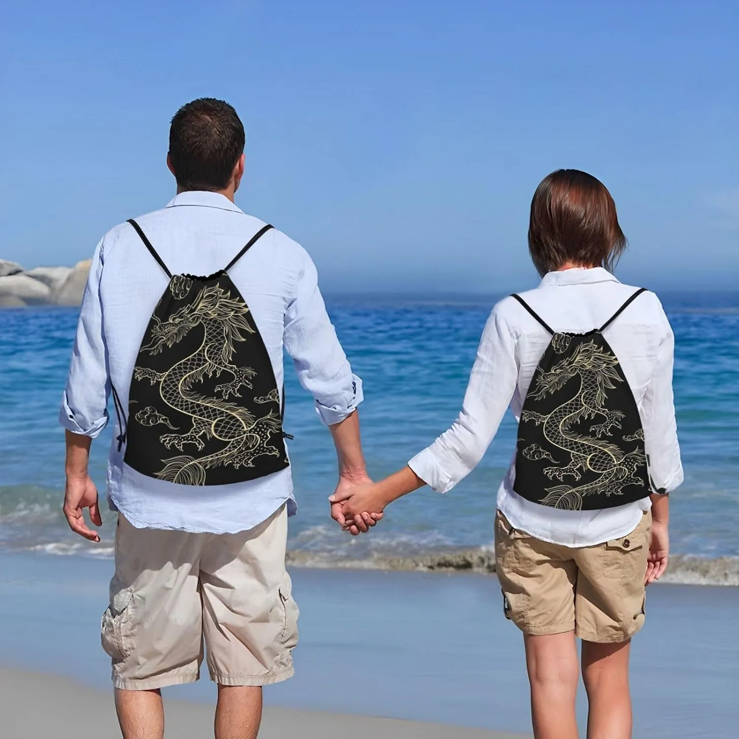 Cool Dragon Drawstring Backpack,Dragons Drawstring Bag Cute Beach Sack Bags For Gym Shopping Sport Yoga